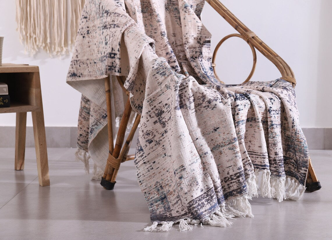 Luxury Cotton Throw Wool Rug Blanket - Boho White