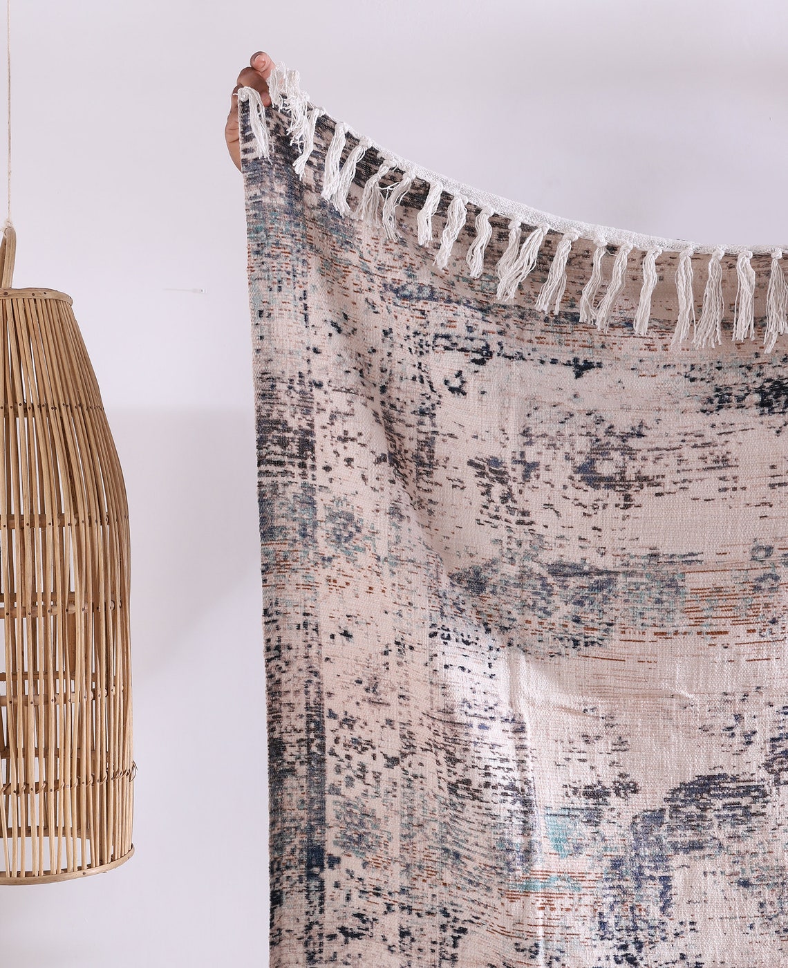 Luxury Cotton Throw Wool Rug Blanket - Boho White