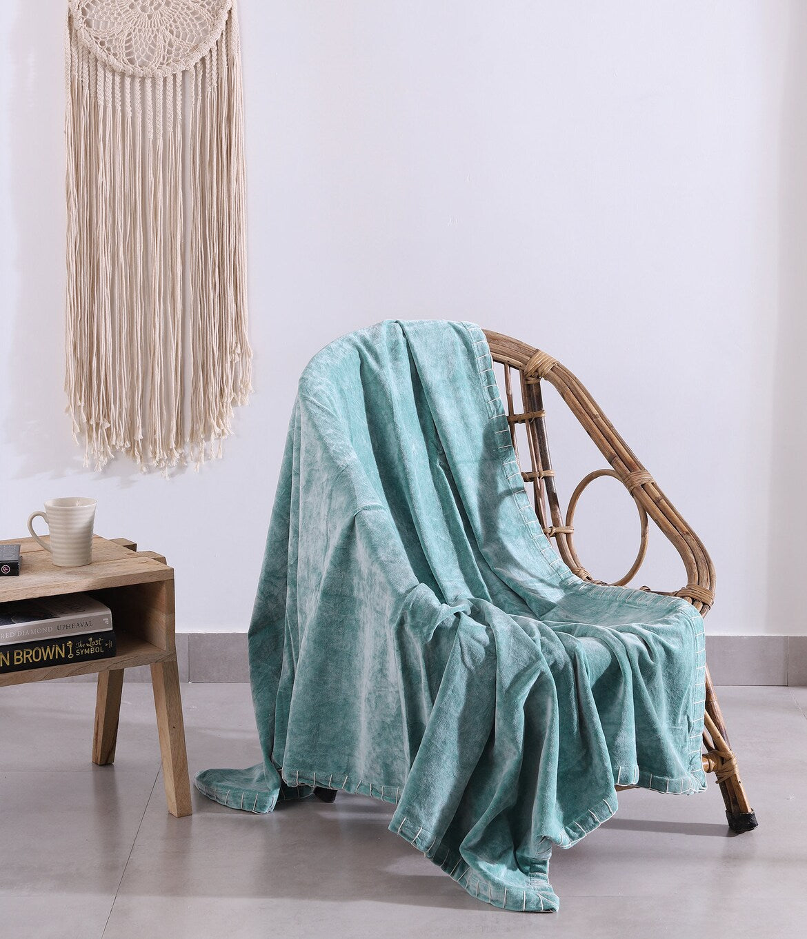 Luxury Rustic Velvet Cotton Throw Blanket - Boho Azure