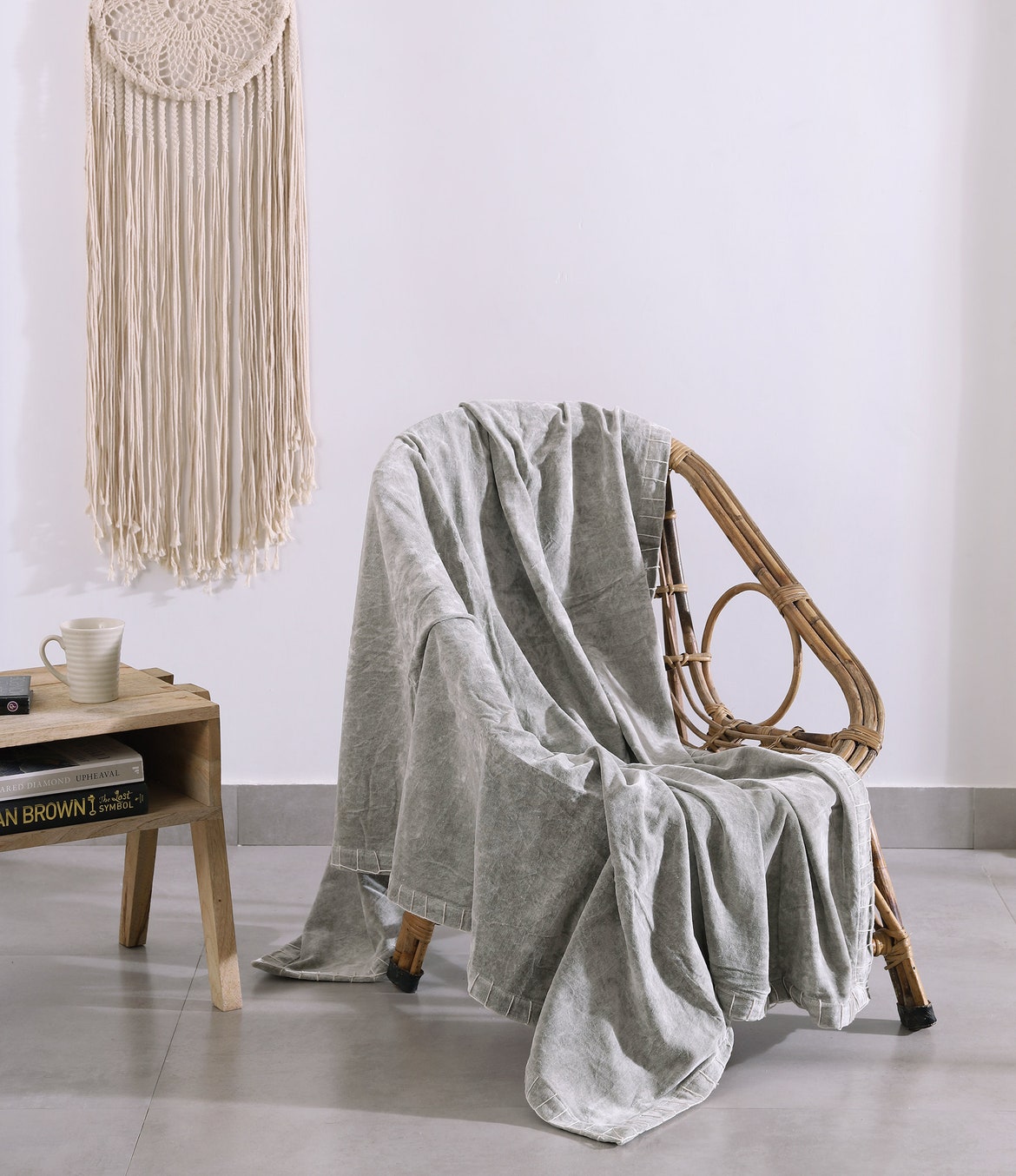 Luxury Cotton Throw Wool Rug Blanket - Boho Pale Green