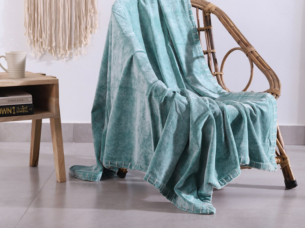 Luxury Rustic Velvet Cotton Throw Blanket - Boho Azure