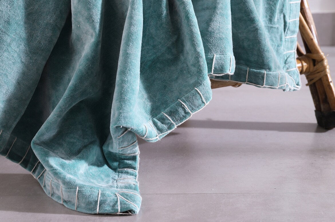 Luxury Rustic Velvet Cotton Throw Blanket - Boho Azure
