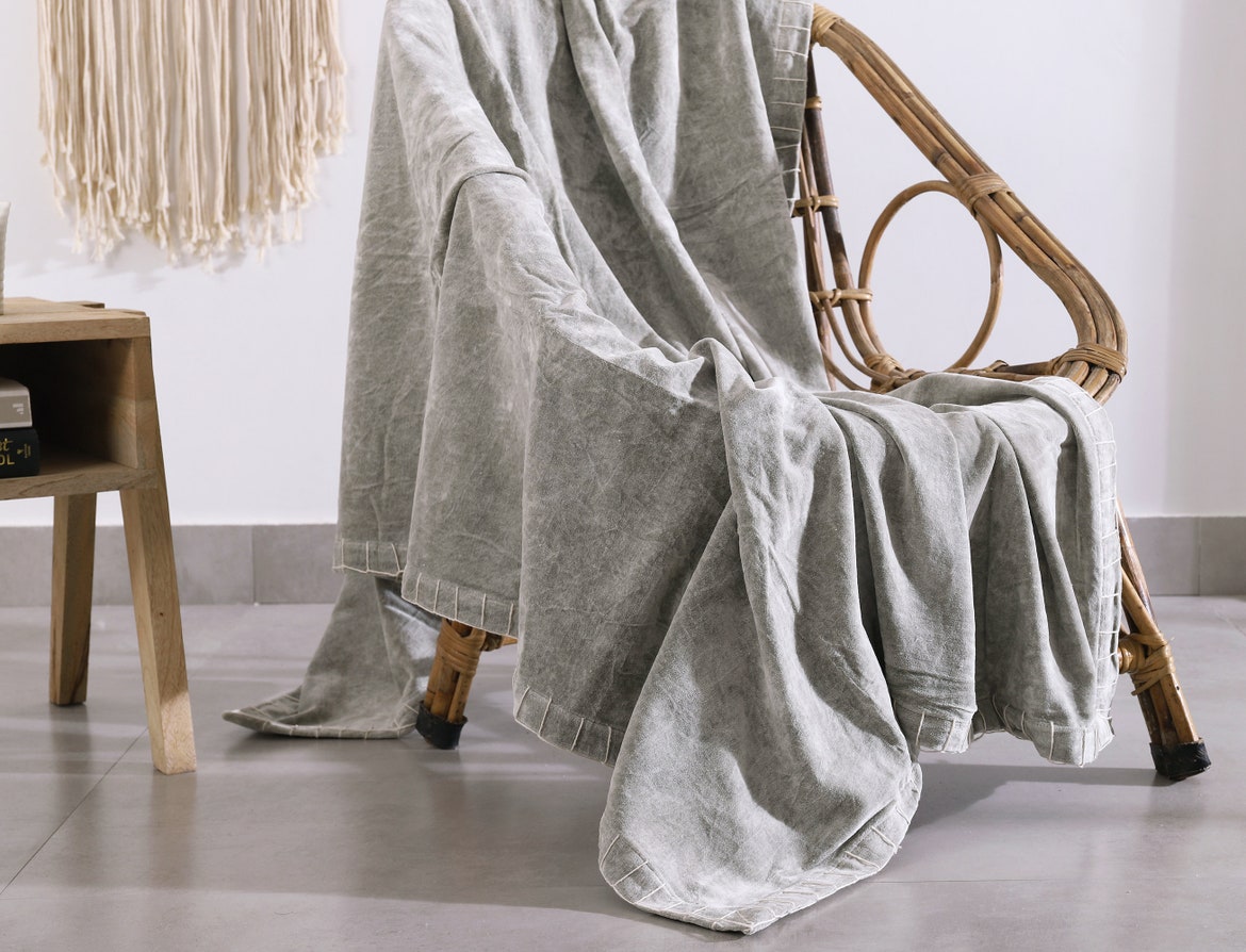 Luxury Cotton Throw Wool Rug Blanket - Boho Pale Green