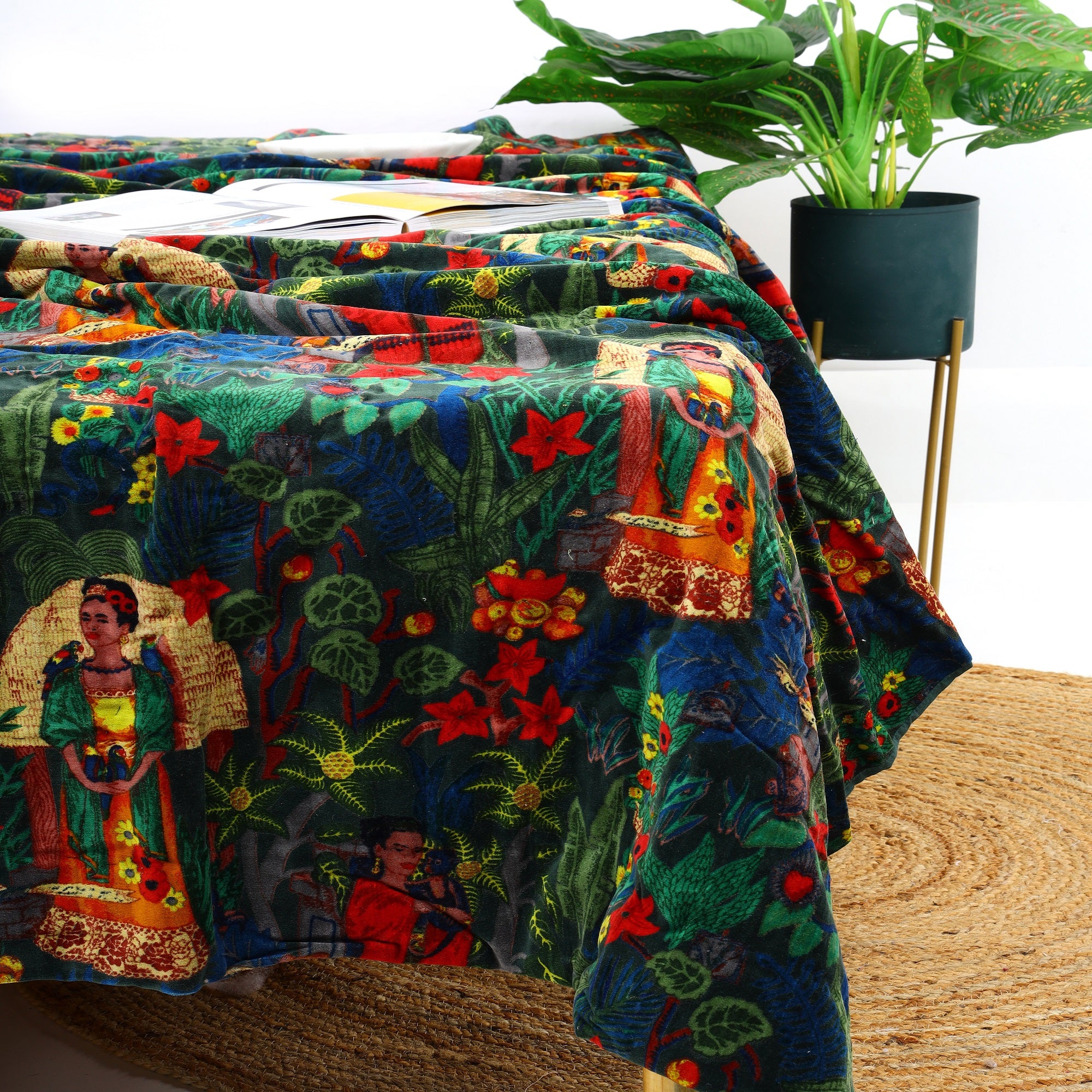 Velvet Floral Kantha Quilt - Frida Grey