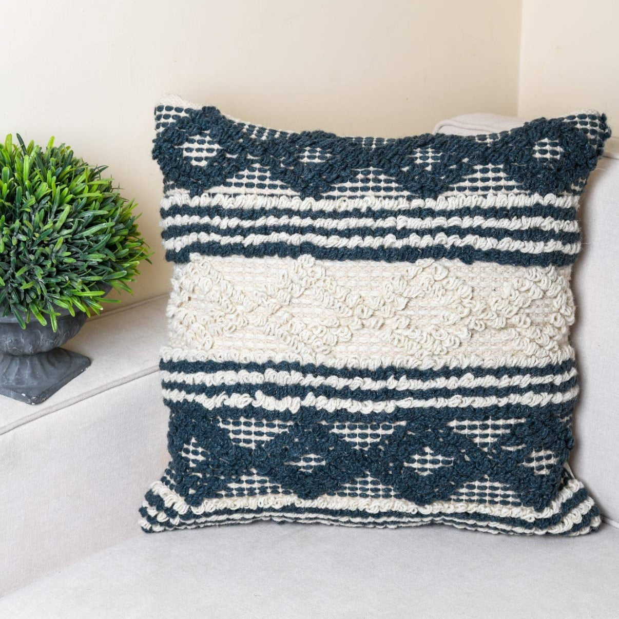 'Moroccan Magic' Hand-Woven Cotton Wool Cushion Cover