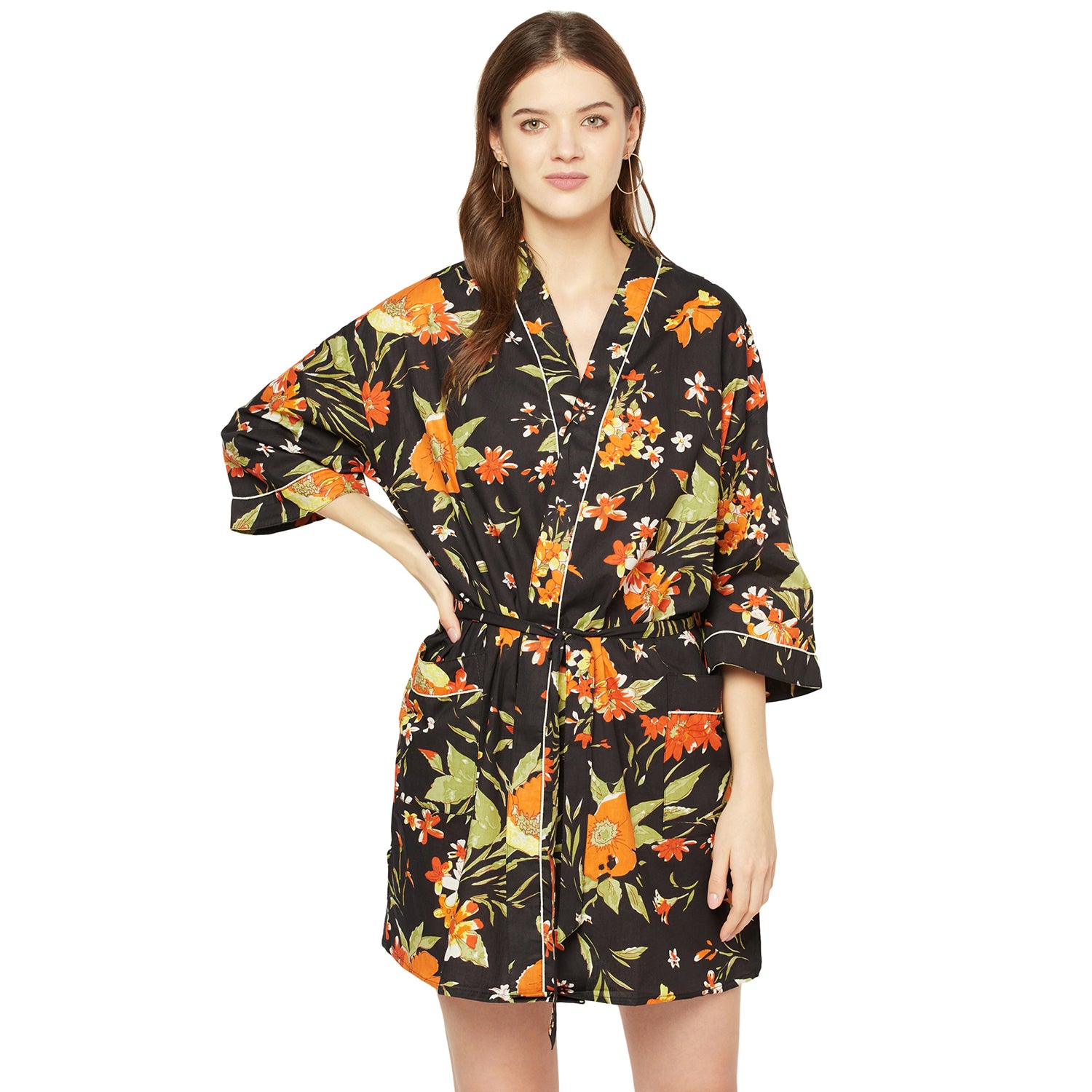 'Tangerine Tapestry' 100% Cotton Kimono Robe