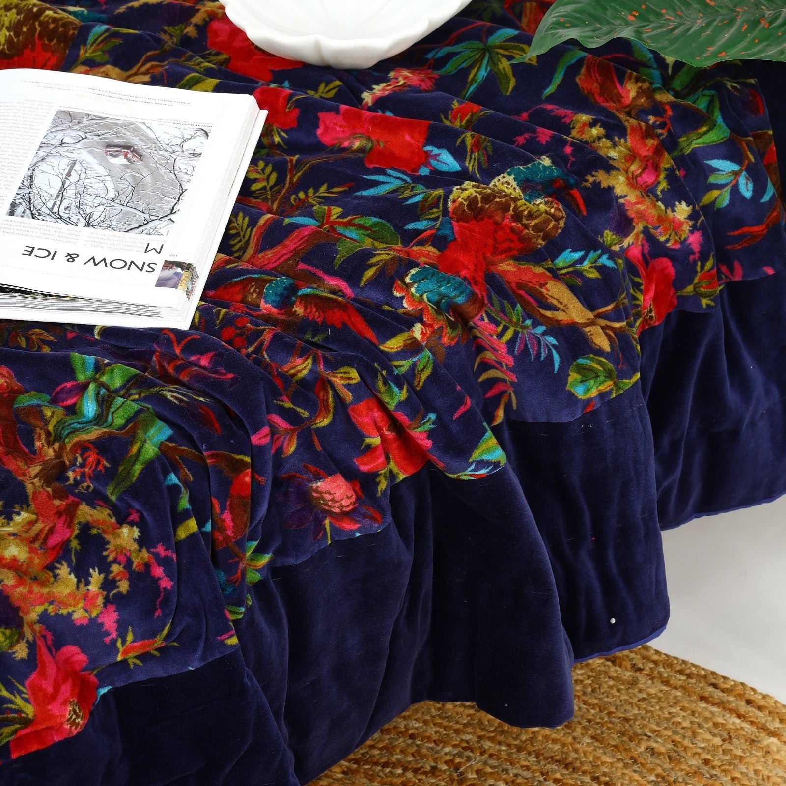 Velvet Frida Kantha Quilt Cotton Quilt Patchwork Quilt Handamade Red Velvet Quilt Floral Quilt Comforter Bedspread Blanket Bedcover Indian