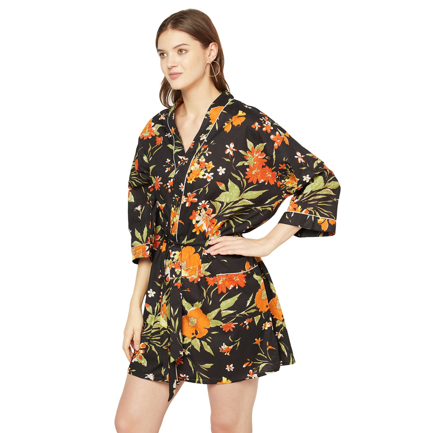 'Tangerine Tapestry' 100% Cotton Kimono Robe