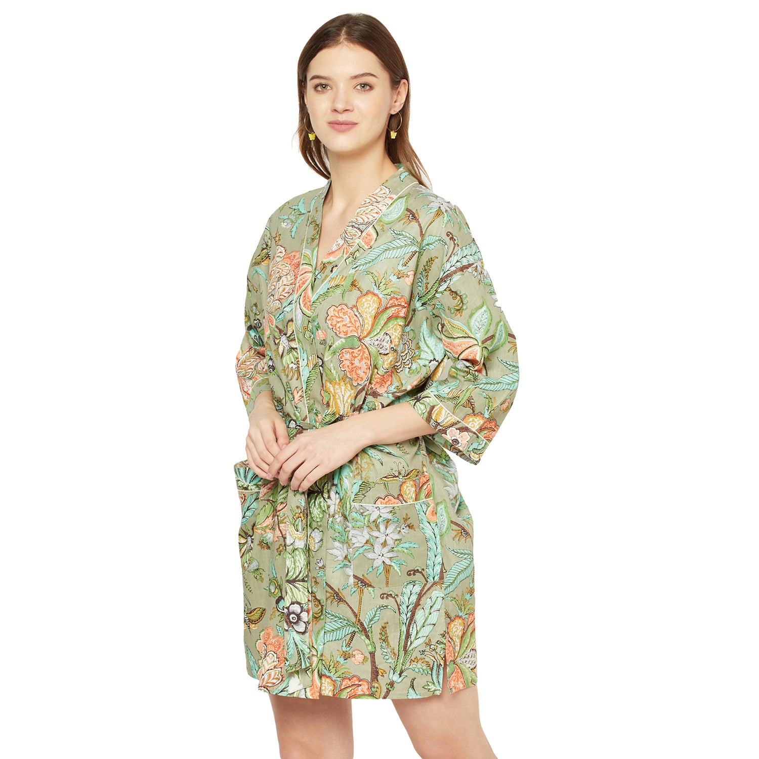 'Gardenia Whimsy' 100% Cotton Kimono Robe