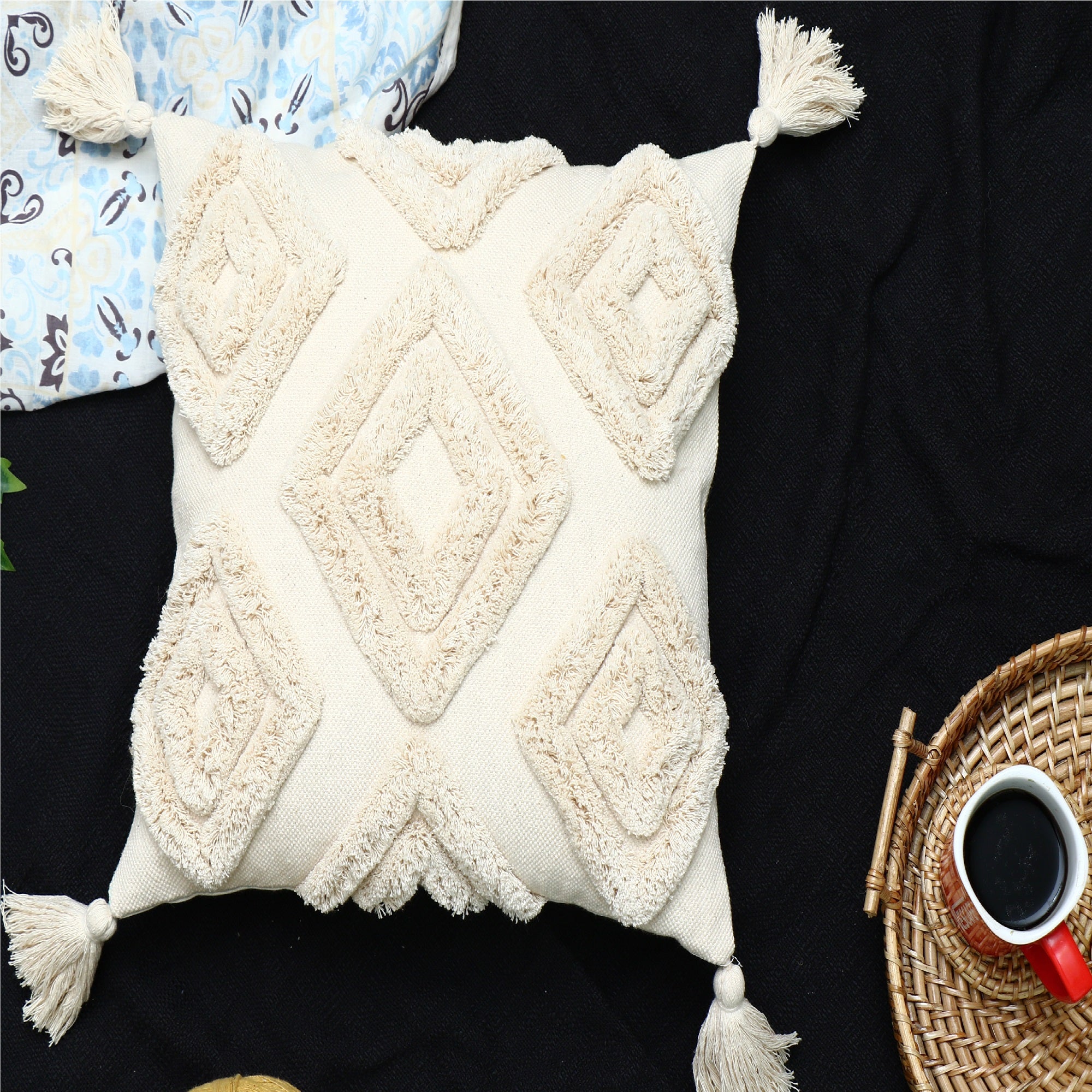 'Eclectic Elegance' Hand-Woven Cotton Wool Cushion Cover