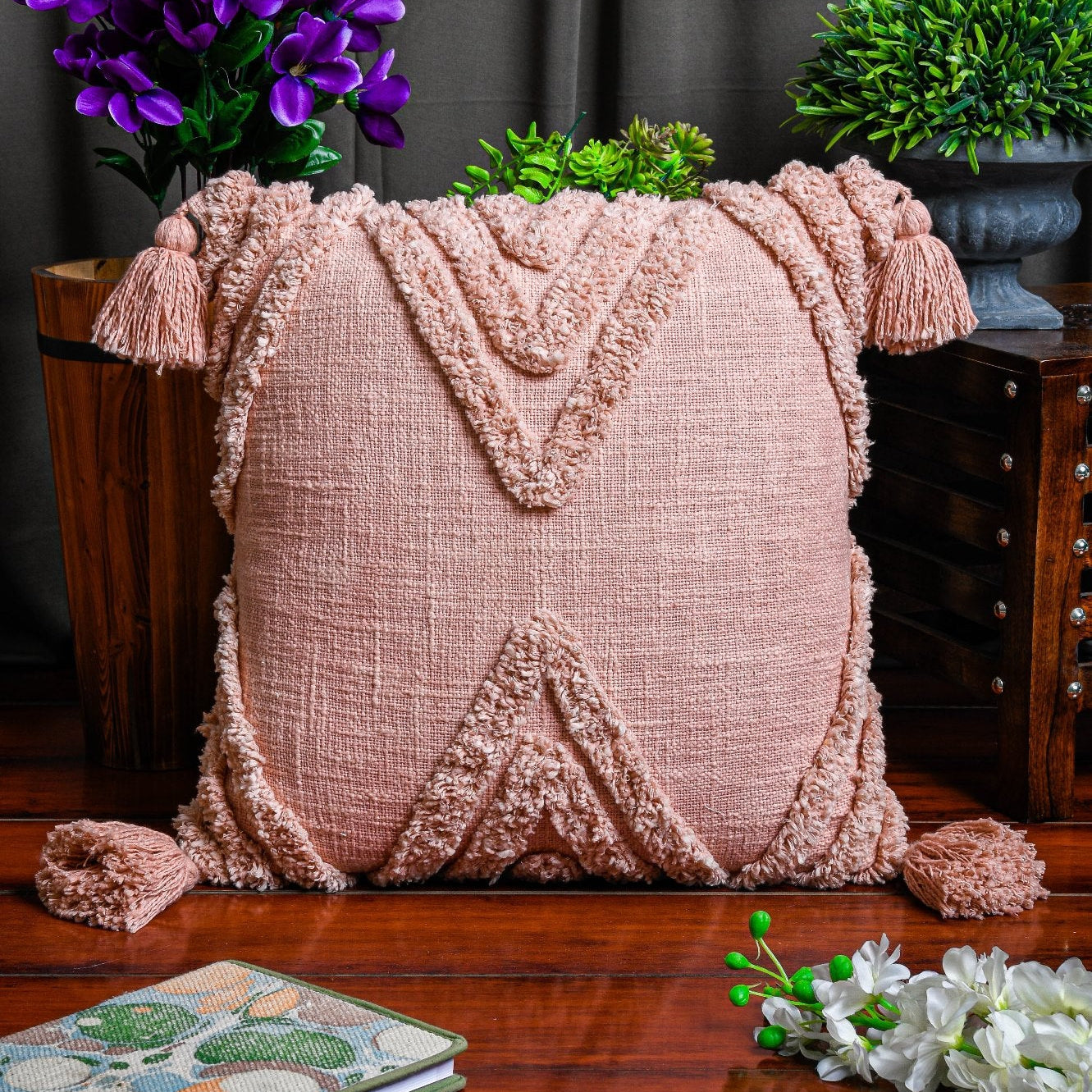 'Tasseled Dreams' Hand-Woven Cotton Wool Cushion Cover