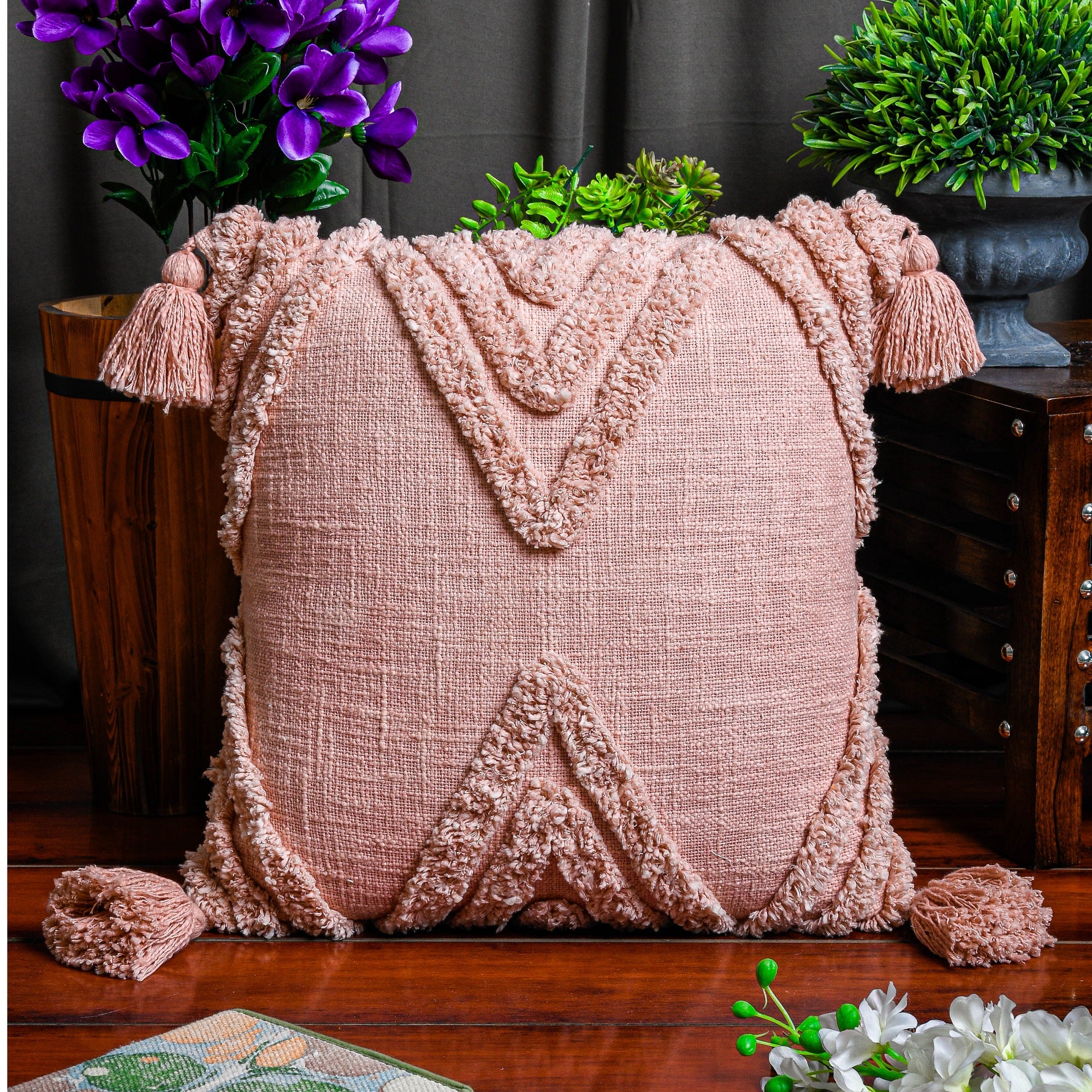 'Cozy Boho Comfort' Hand-Woven Cotton Wool Cushion Cover