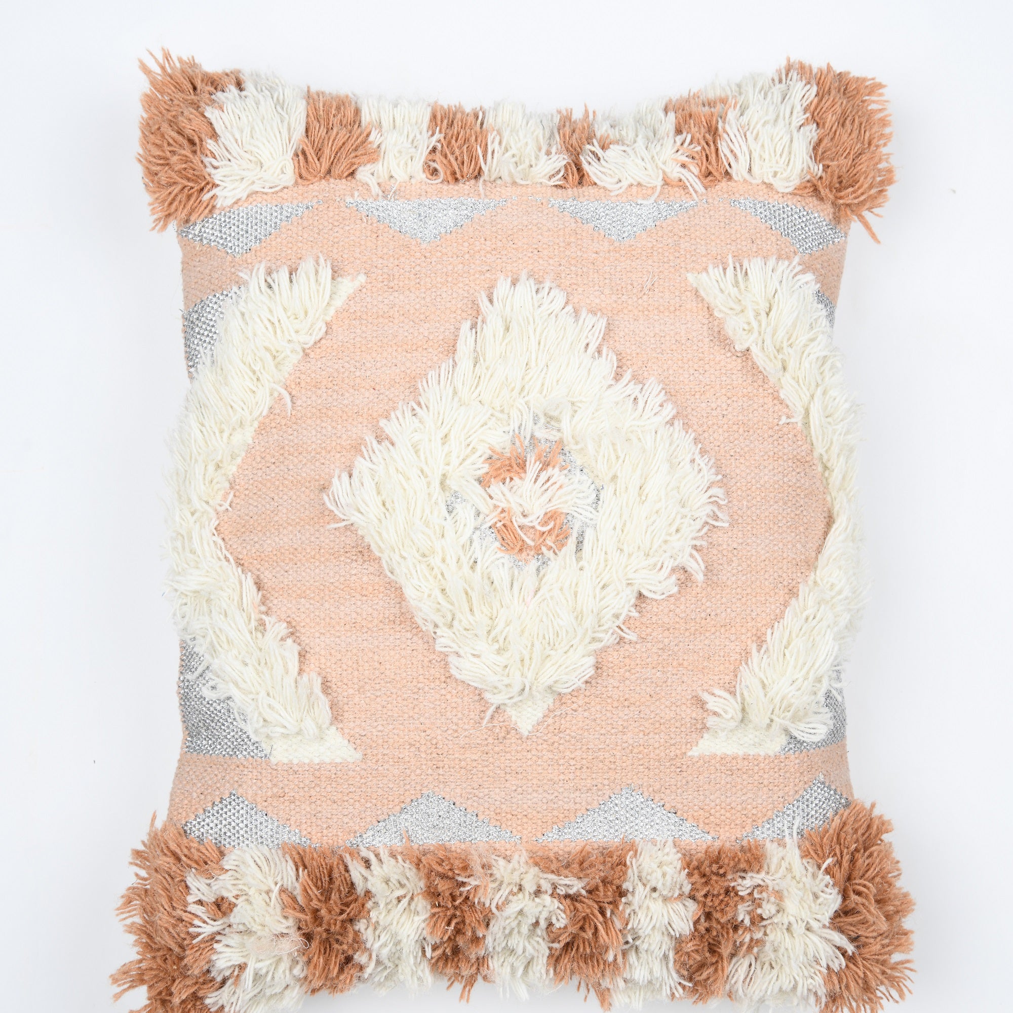 'Boho Oasis' Hand-Woven Cotton Wool Cushion Cover