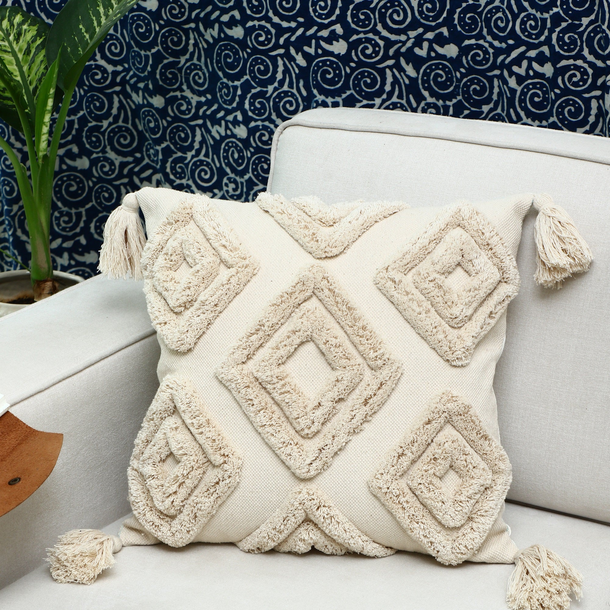'Eclectic Elegance' Hand-Woven Cotton Wool Cushion Cover