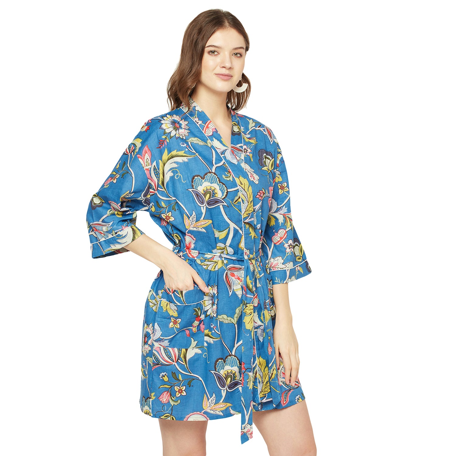 "Turkish Dreams" - Floral Kimono Bathrobe, Nightwear, Beach Cover-Up