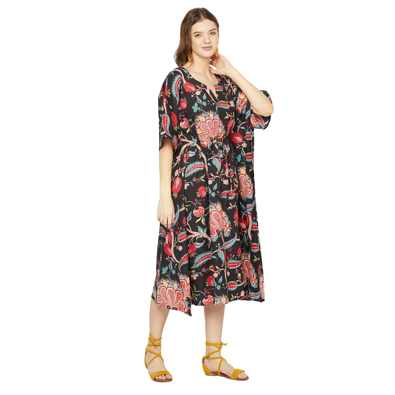 'Midnight Blooms' 100% Cotton Kaftan