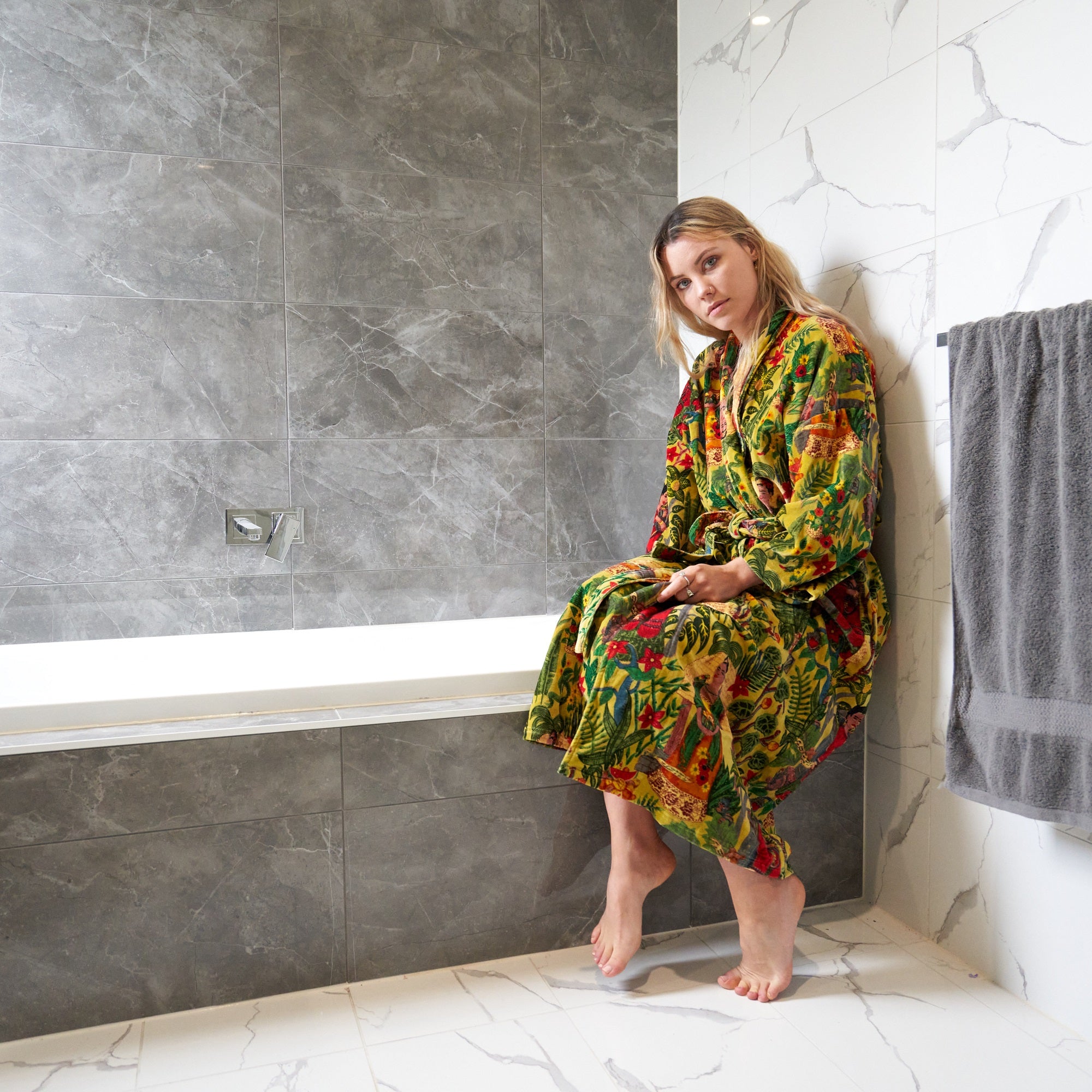 'Frida's Foliage' 100% Cotton Velvet Kimono Robe Robe