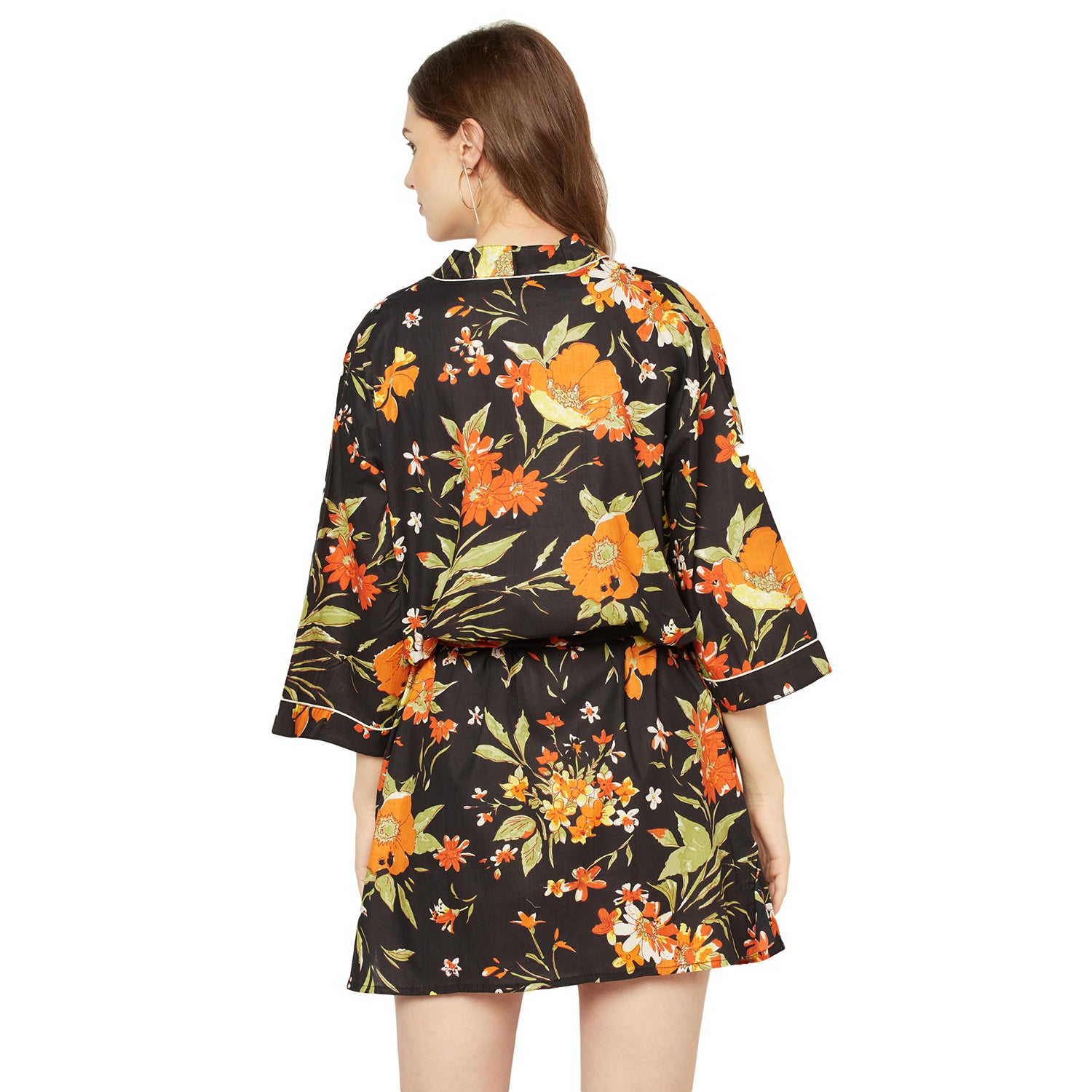 'Tangerine Tapestry' 100% Cotton Kimono Robe