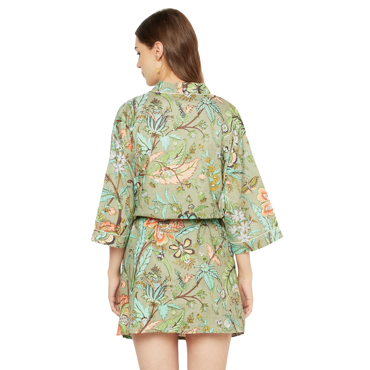 'Gardenia Whimsy' 100% Cotton Kimono Robe