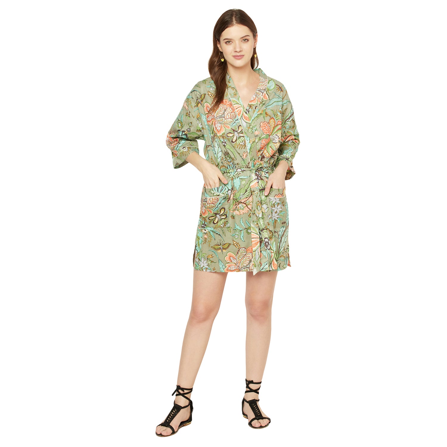 'Gardenia Whimsy' 100% Cotton Kimono Robe