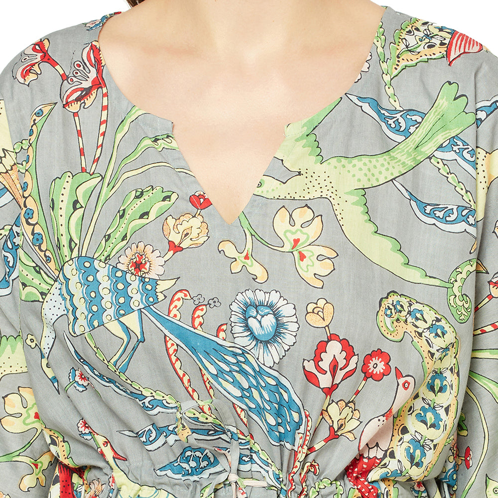 'Botanical Greens' 100% Cotton Kaftan