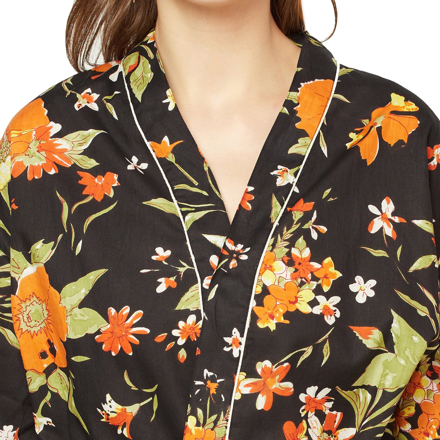 'Tangerine Tapestry' 100% Cotton Kimono Robe