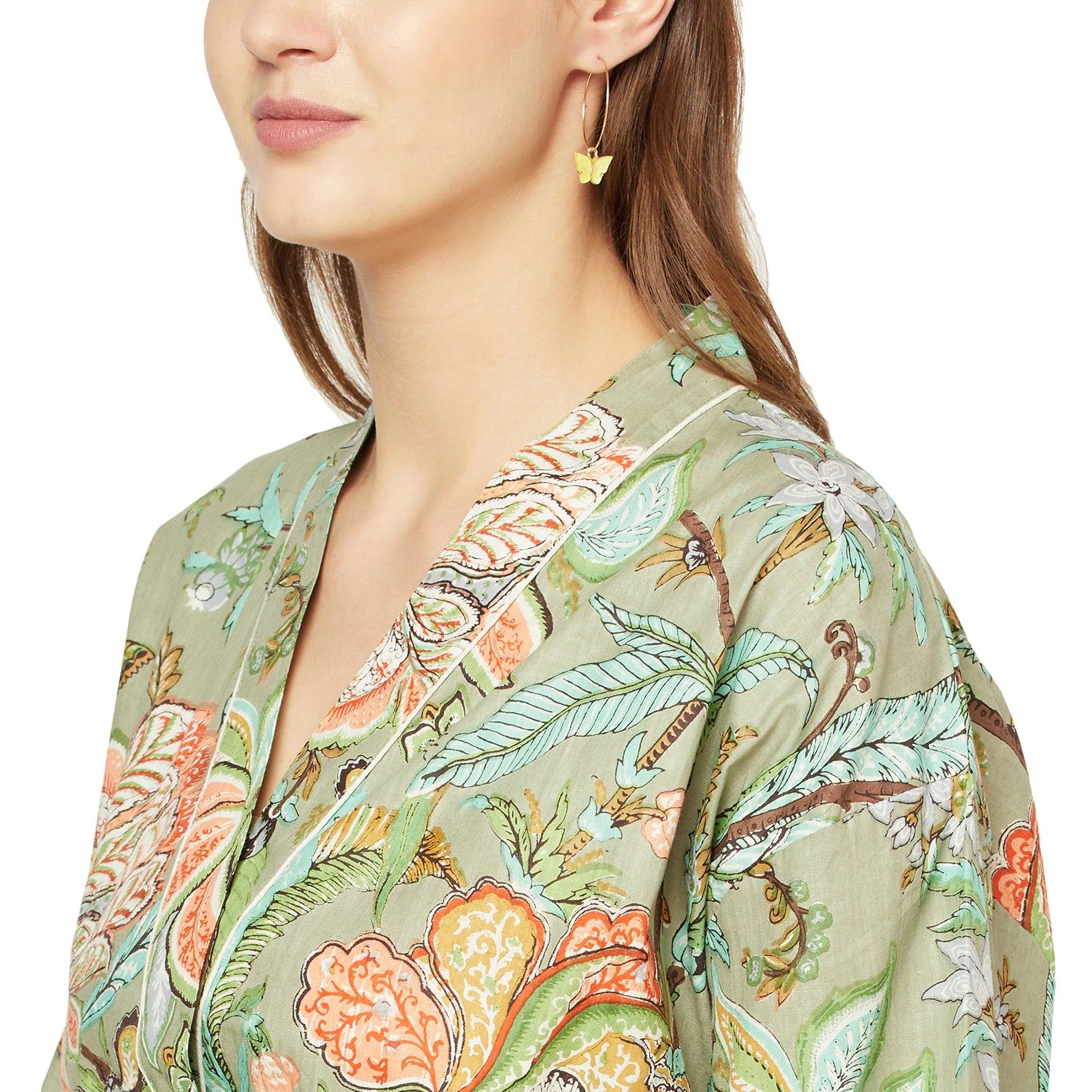 'Gardenia Whimsy' 100% Cotton Kimono Robe