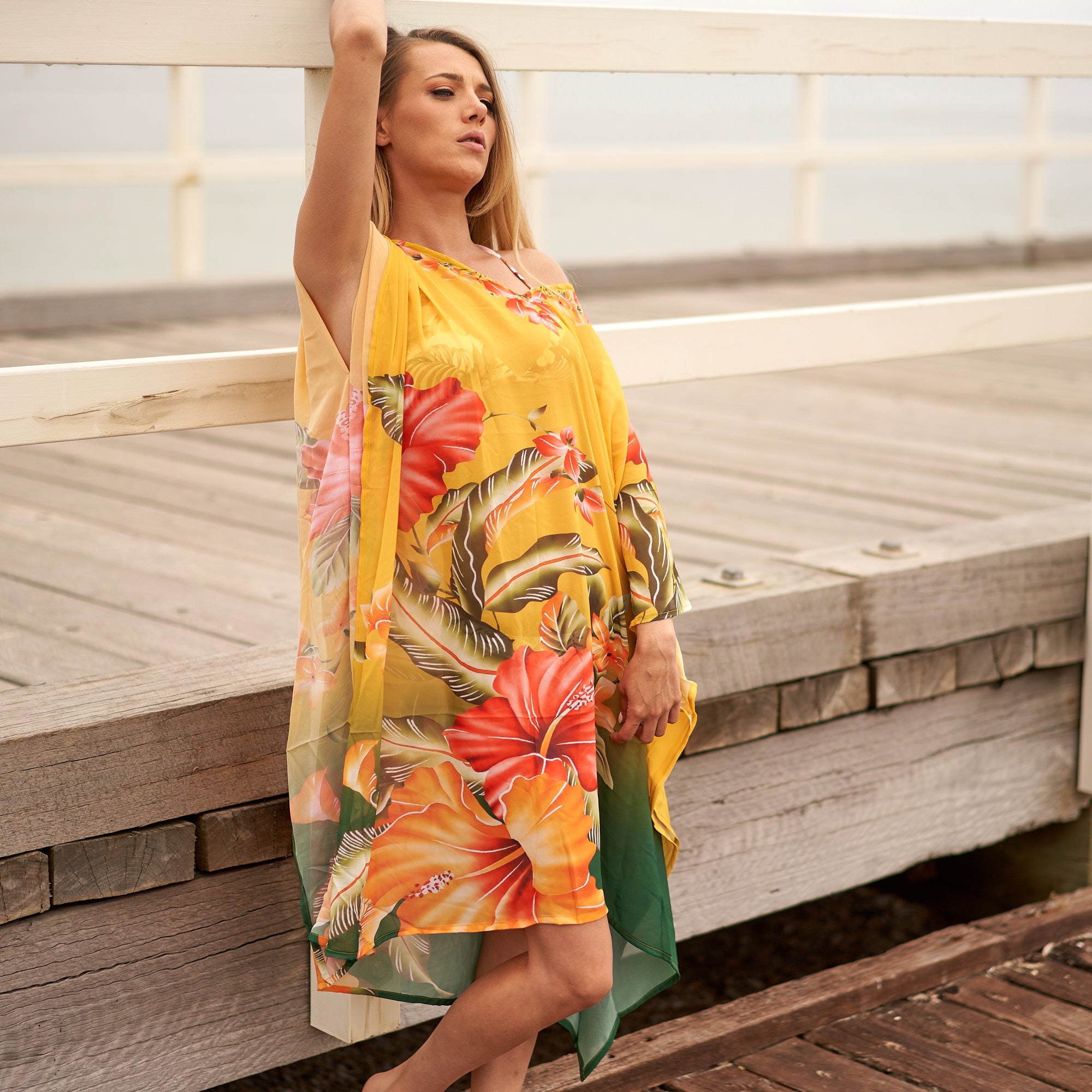 'Sunset Florals' Silk Kaftan