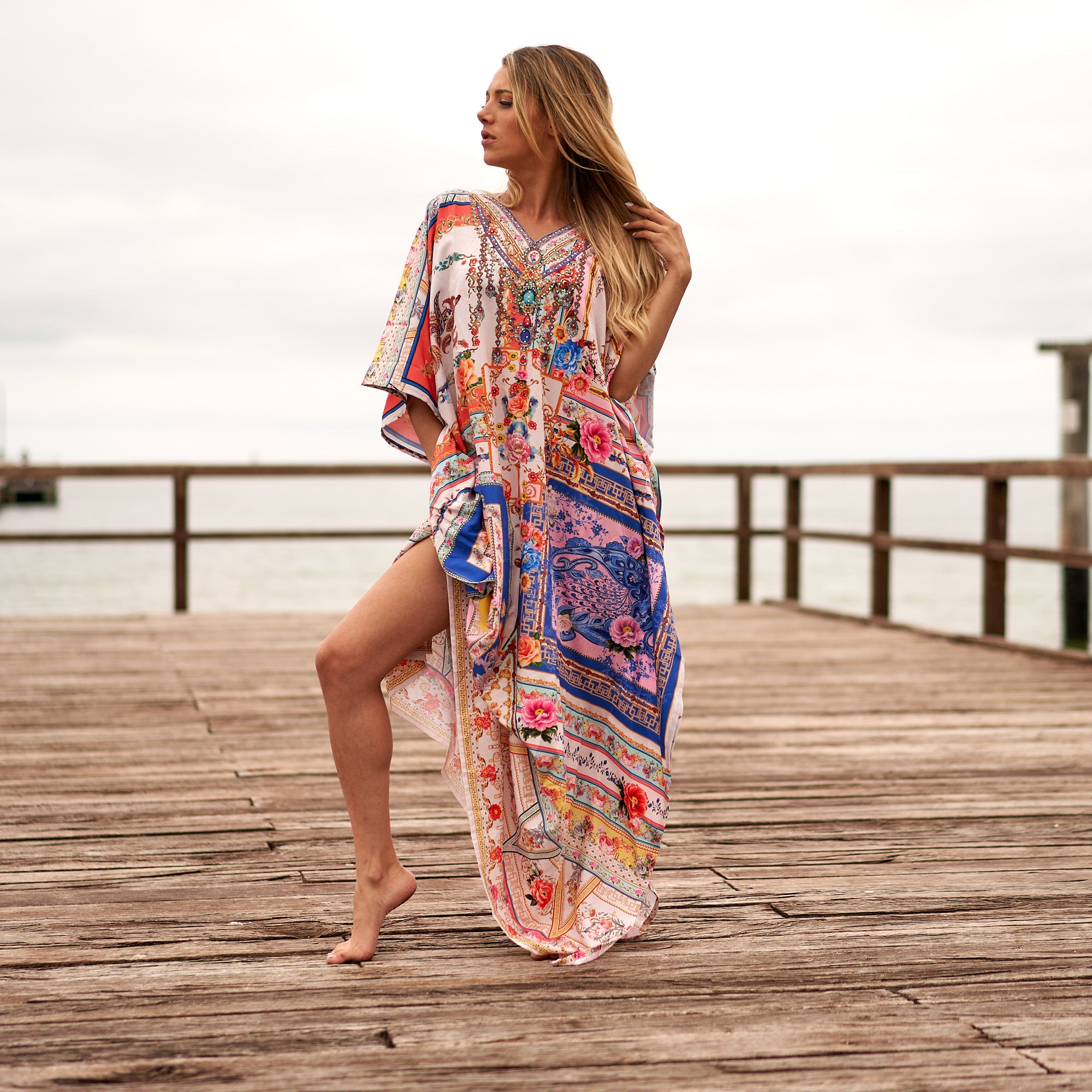 'Bali Blossoms' Silk Kaftan