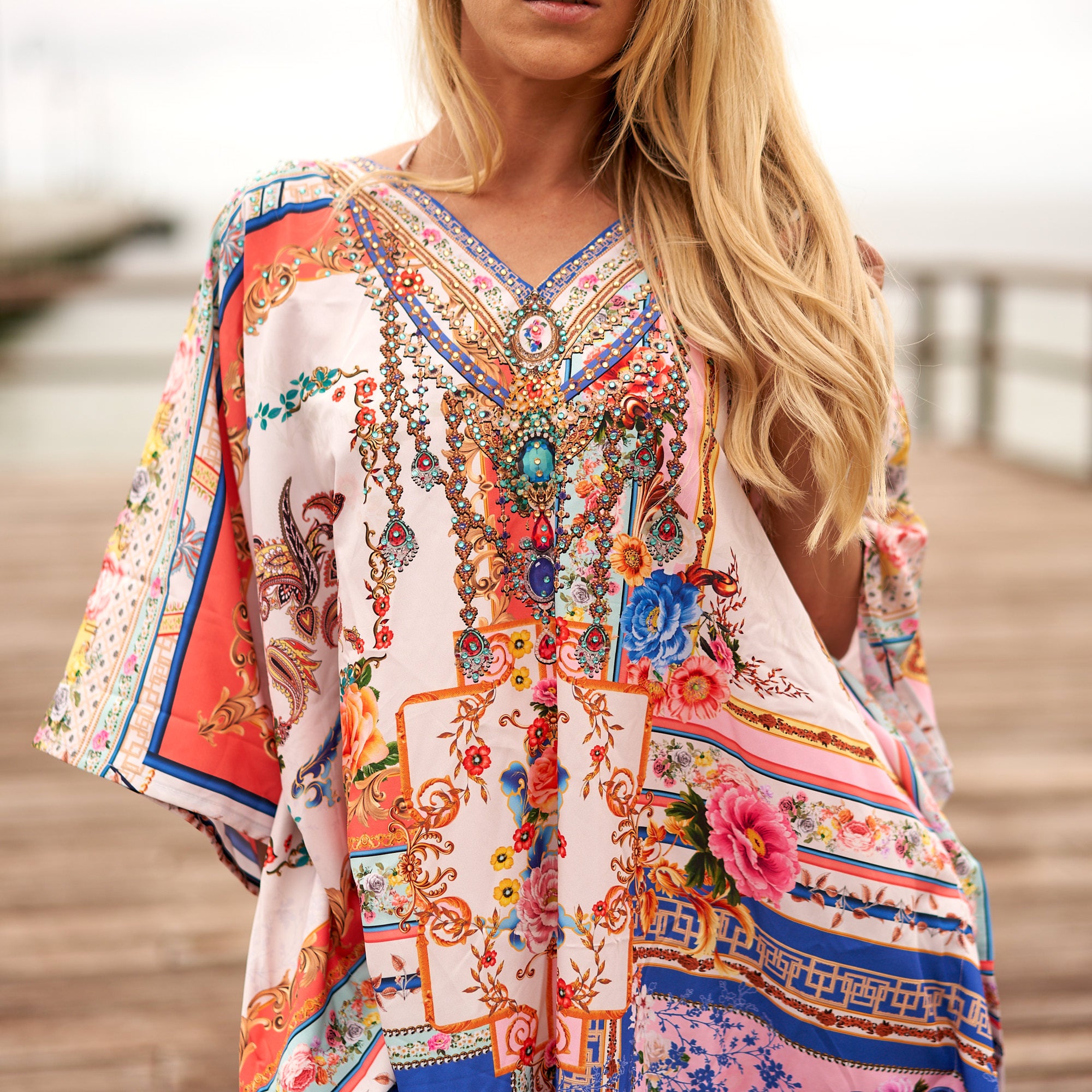 'Bali Blossoms' Silk Kaftan