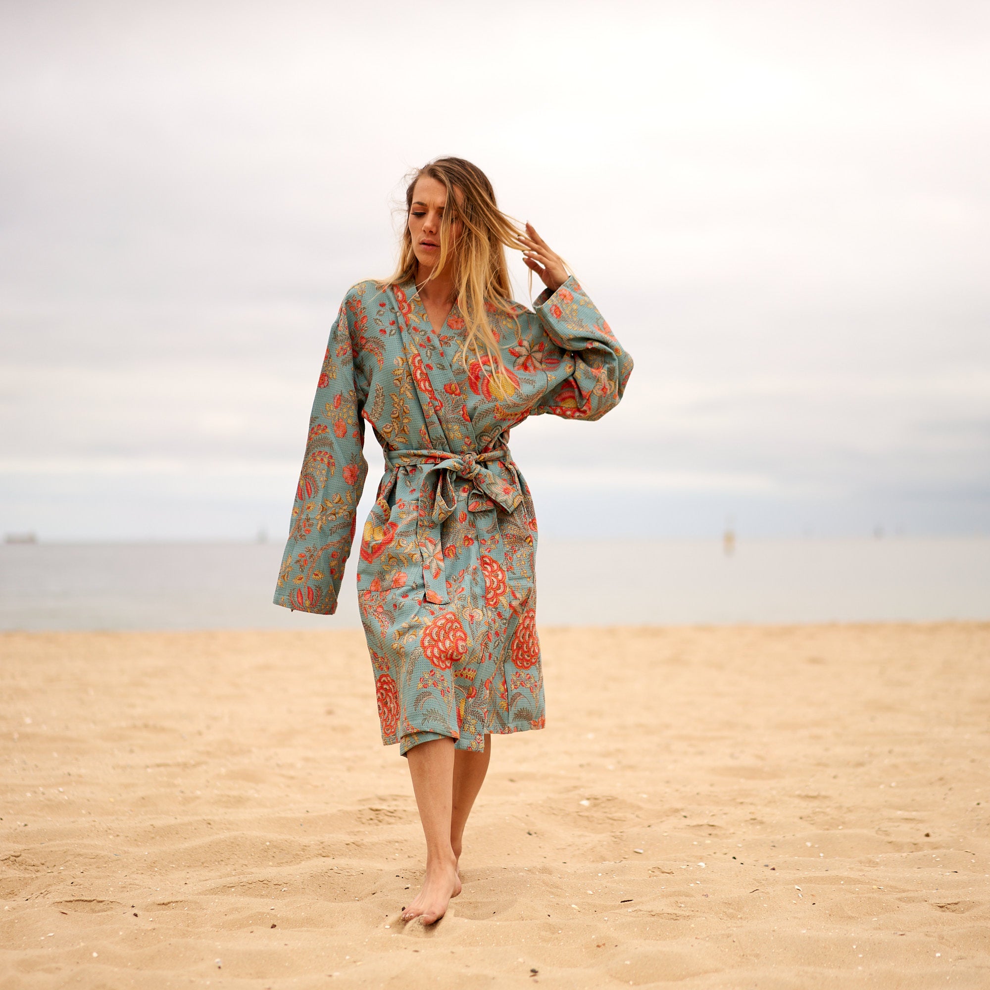 'Serene Blooms' 100% Cotton Kimono Robe Robe