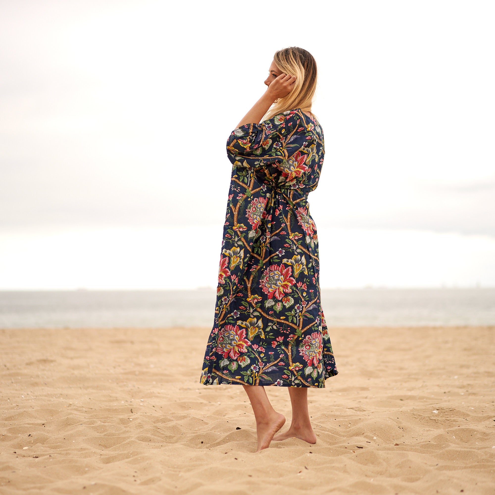 'Sophisticated Blooms' 100% Cotton Kaftan