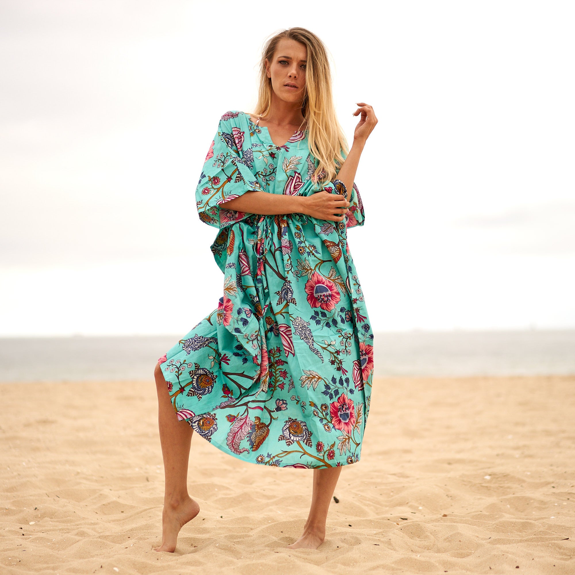 'Aqua Escape' 100% Cotton Kaftan