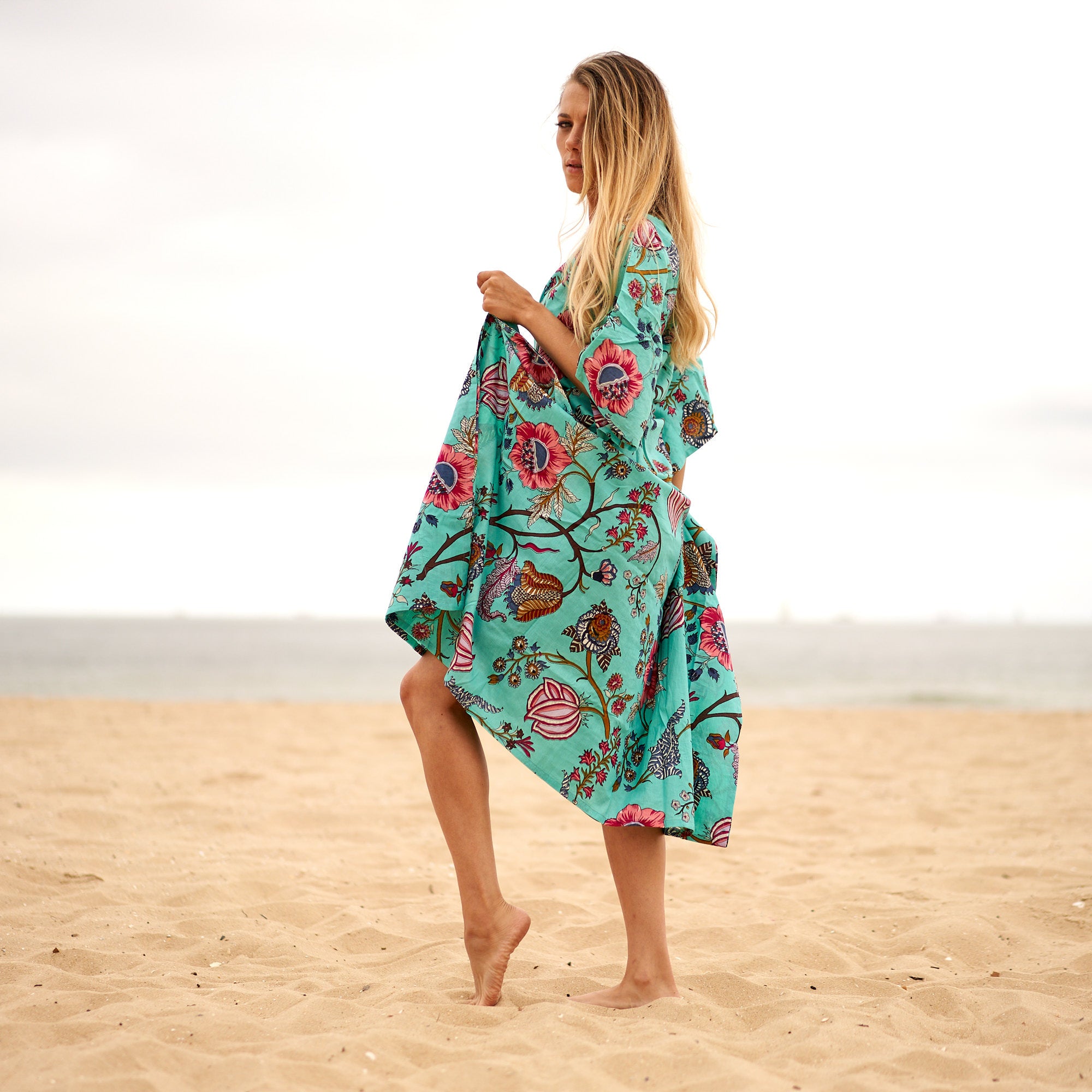 'Aqua Escape' 100% Cotton Kaftan