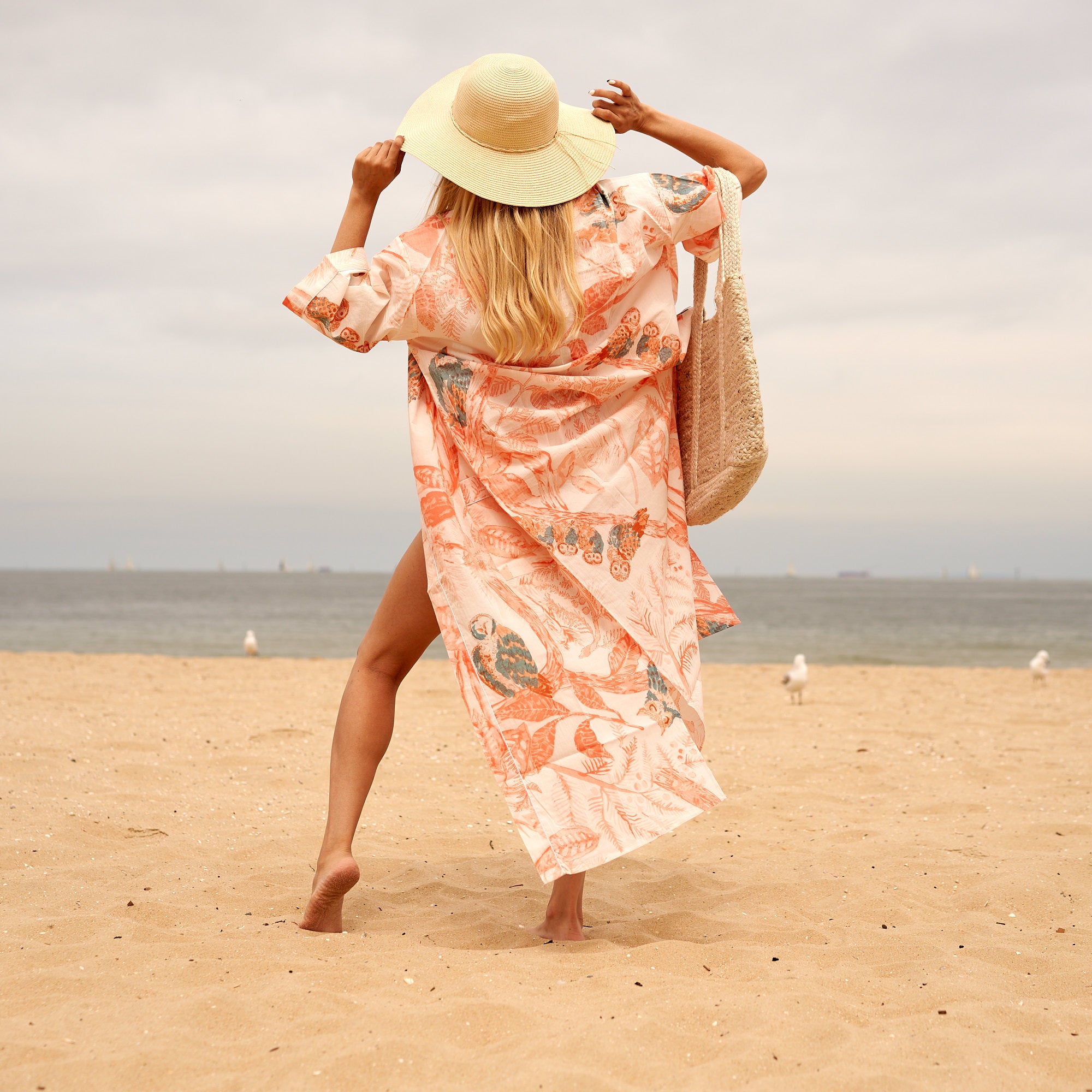 'Tangerine Tropics' 100% Cotton Kimono