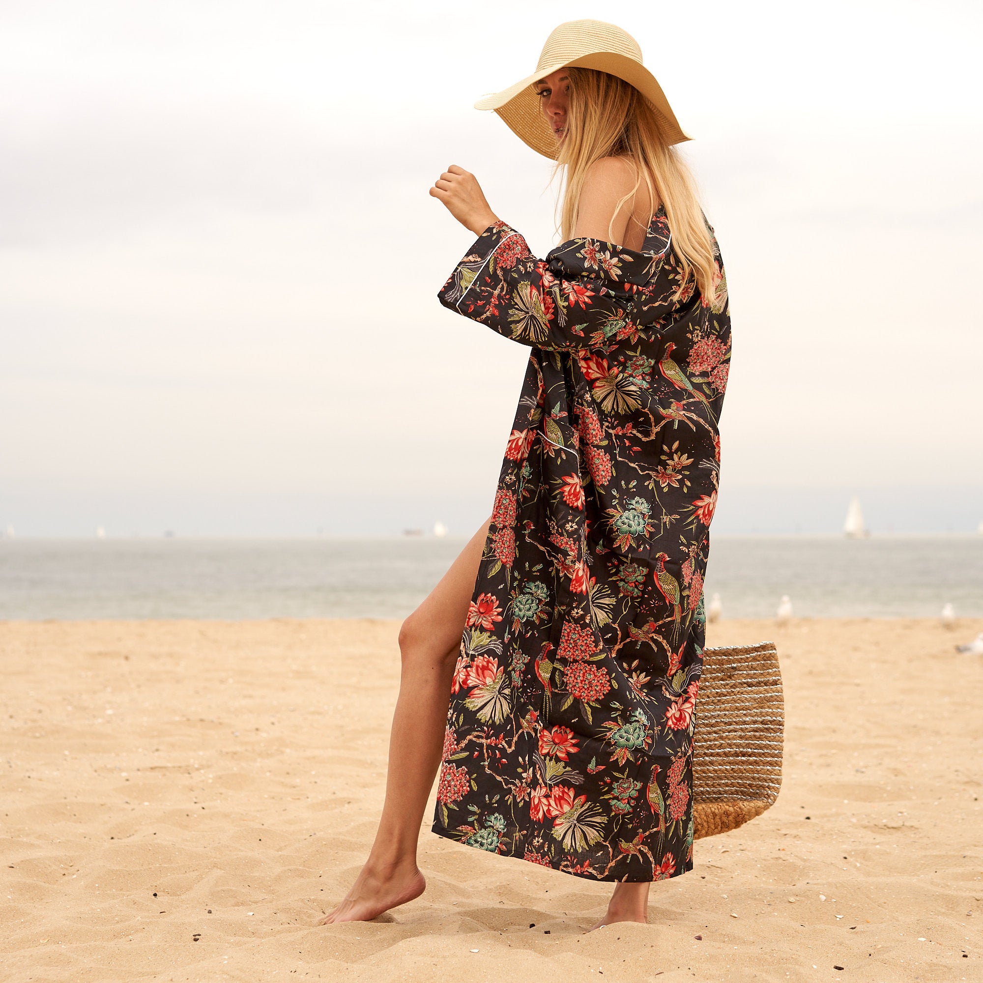 'Midnight Florals' 100% Cotton Kimono