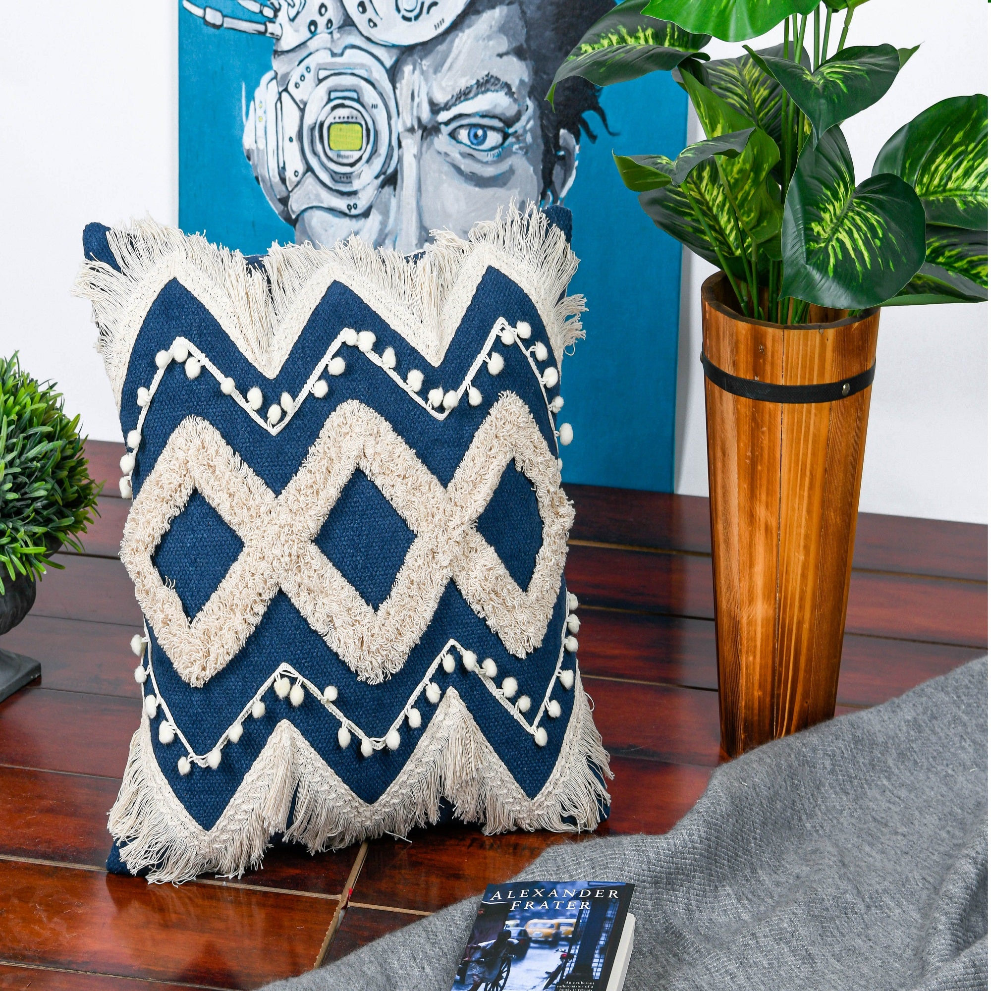 Linen Connections Moroccan Tassels Cushion Cover - Blue Bazaar