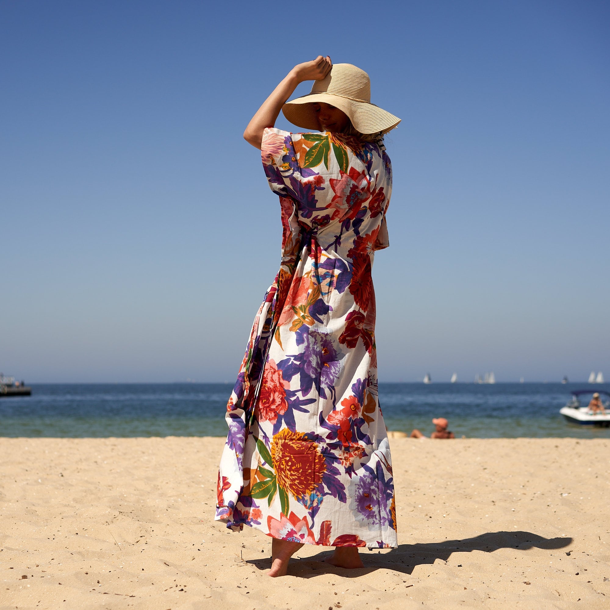 'Chic Summer Blooms' 100% Cotton Kaftan