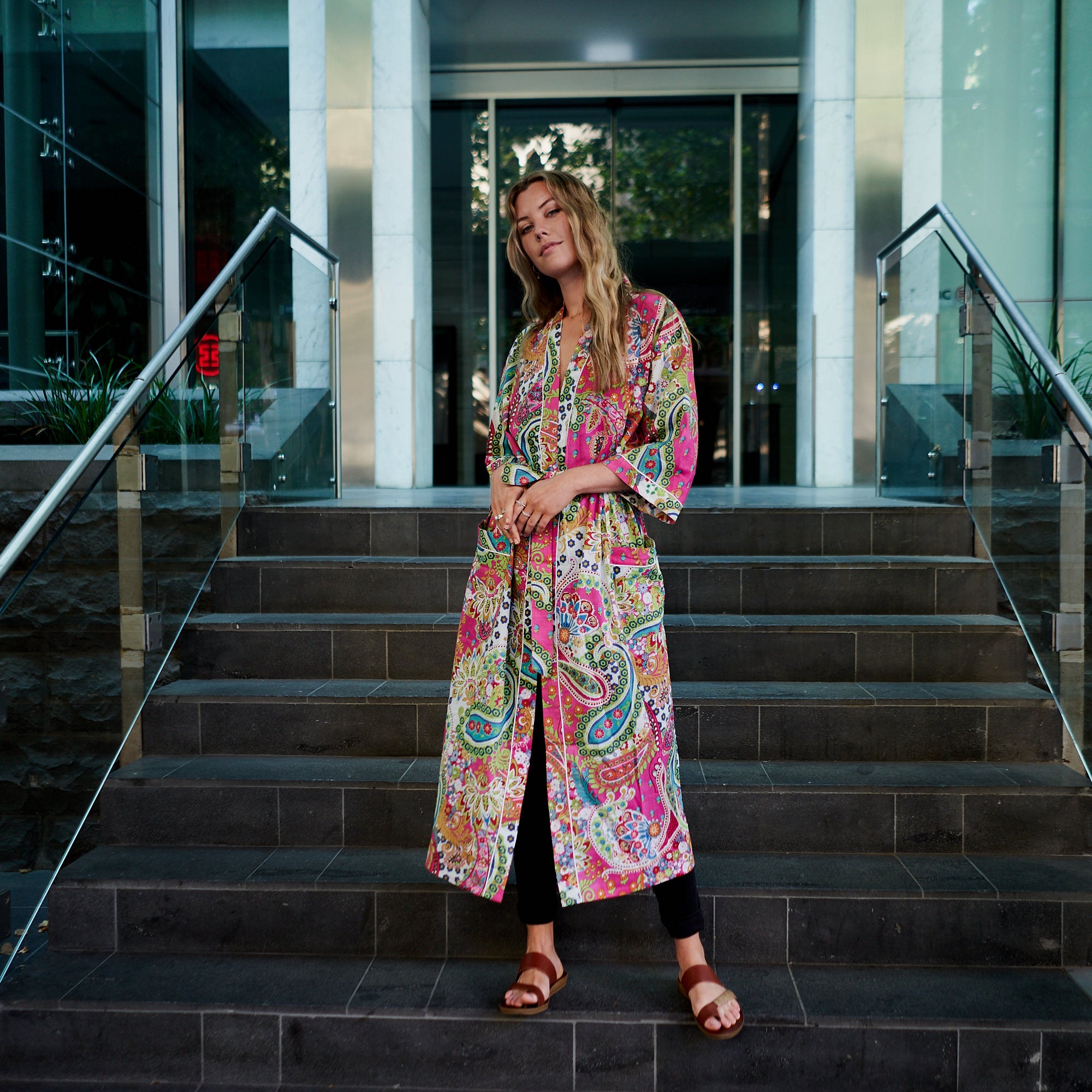 'Vibrant Paisley' 100% Cotton Kimono Robe