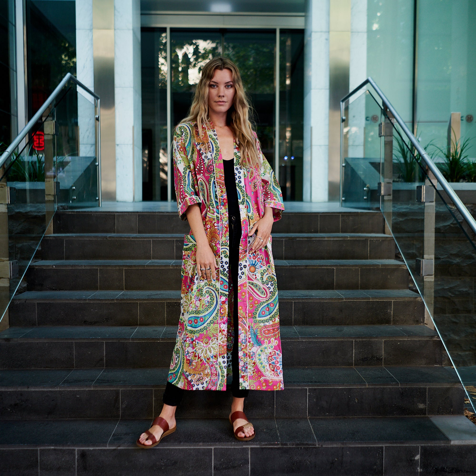 'Vibrant Paisley' 100% Cotton Kimono Robe