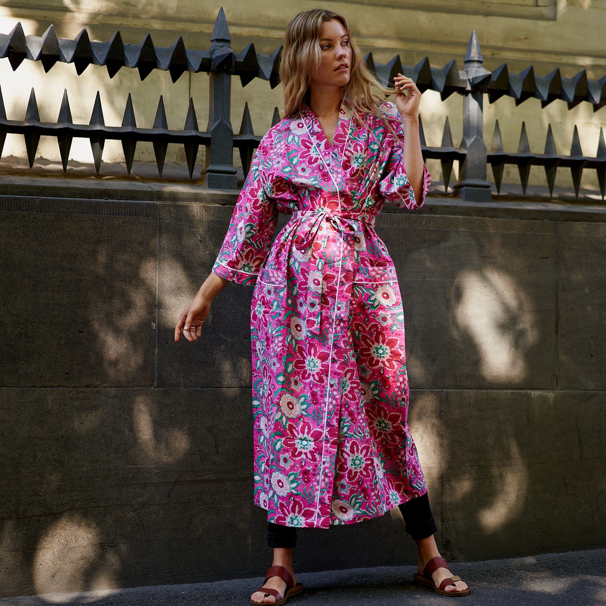 'Pink Island Dreams' 100% Cotton Kimono Robe