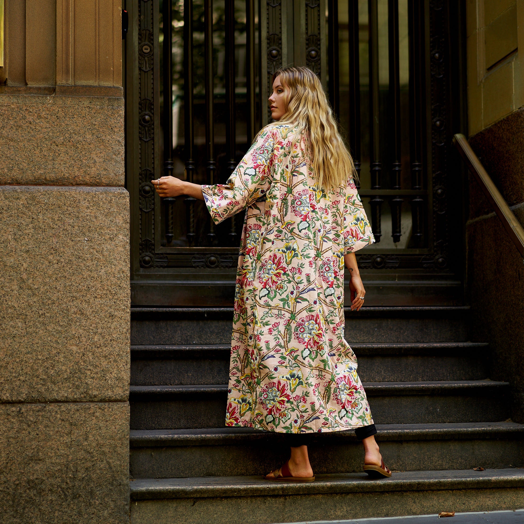 'Frida's Floral Serenade' 100% Cotton Kimono Robe