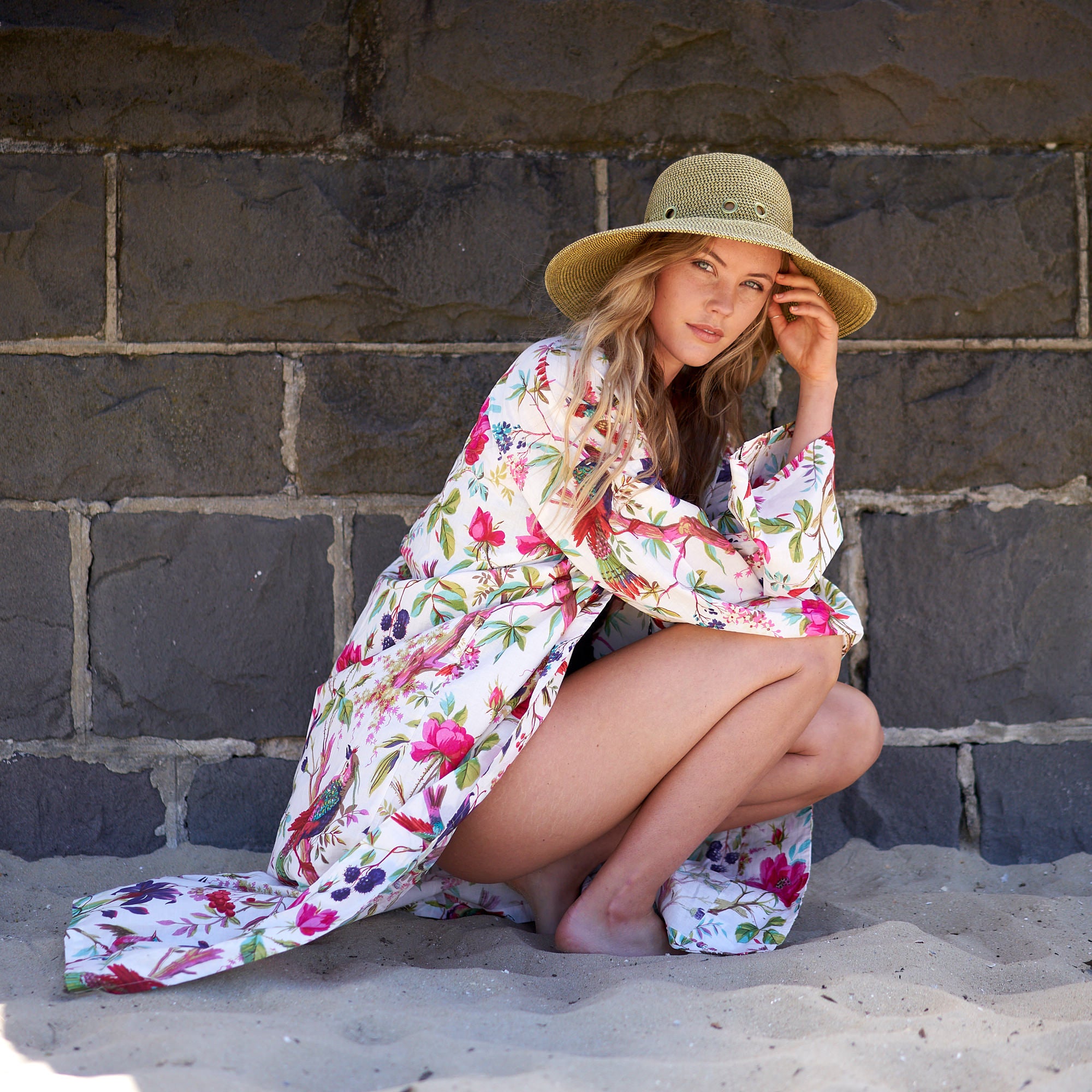 'Hawaiian Haze' 100% Cotton Kimono Robe