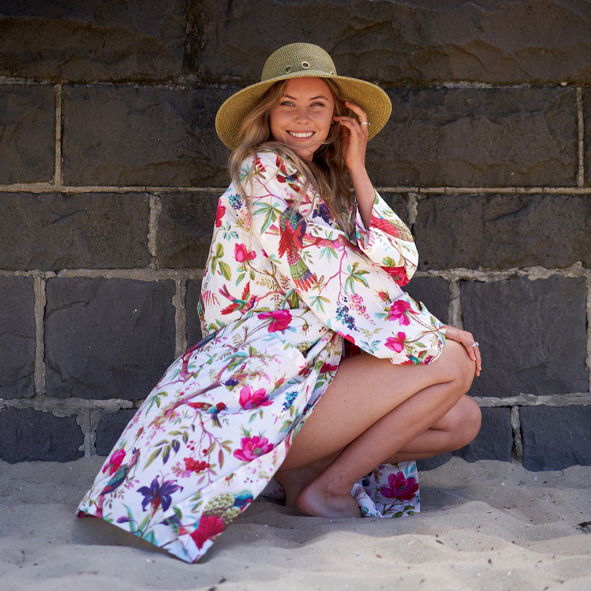 'Hawaiian Haze' 100% Cotton Kimono Robe