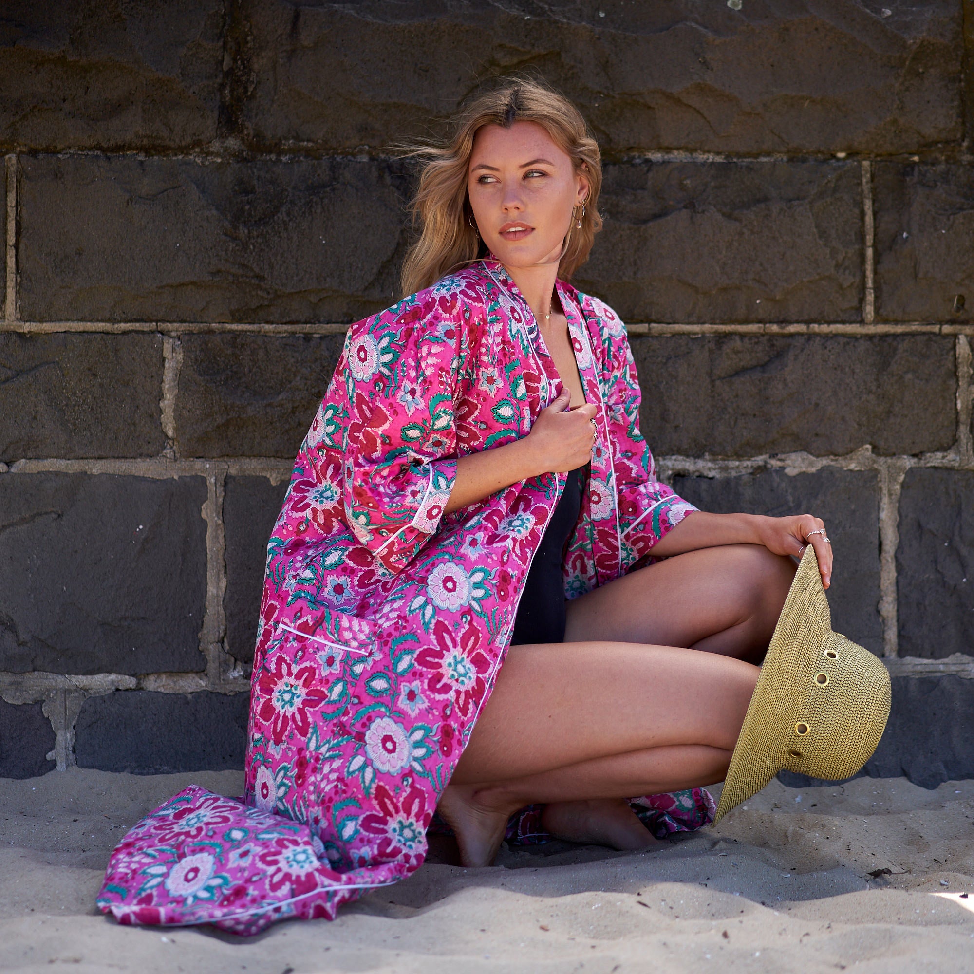 'I Dream In Pink' 100% Cotton Kimono Robe