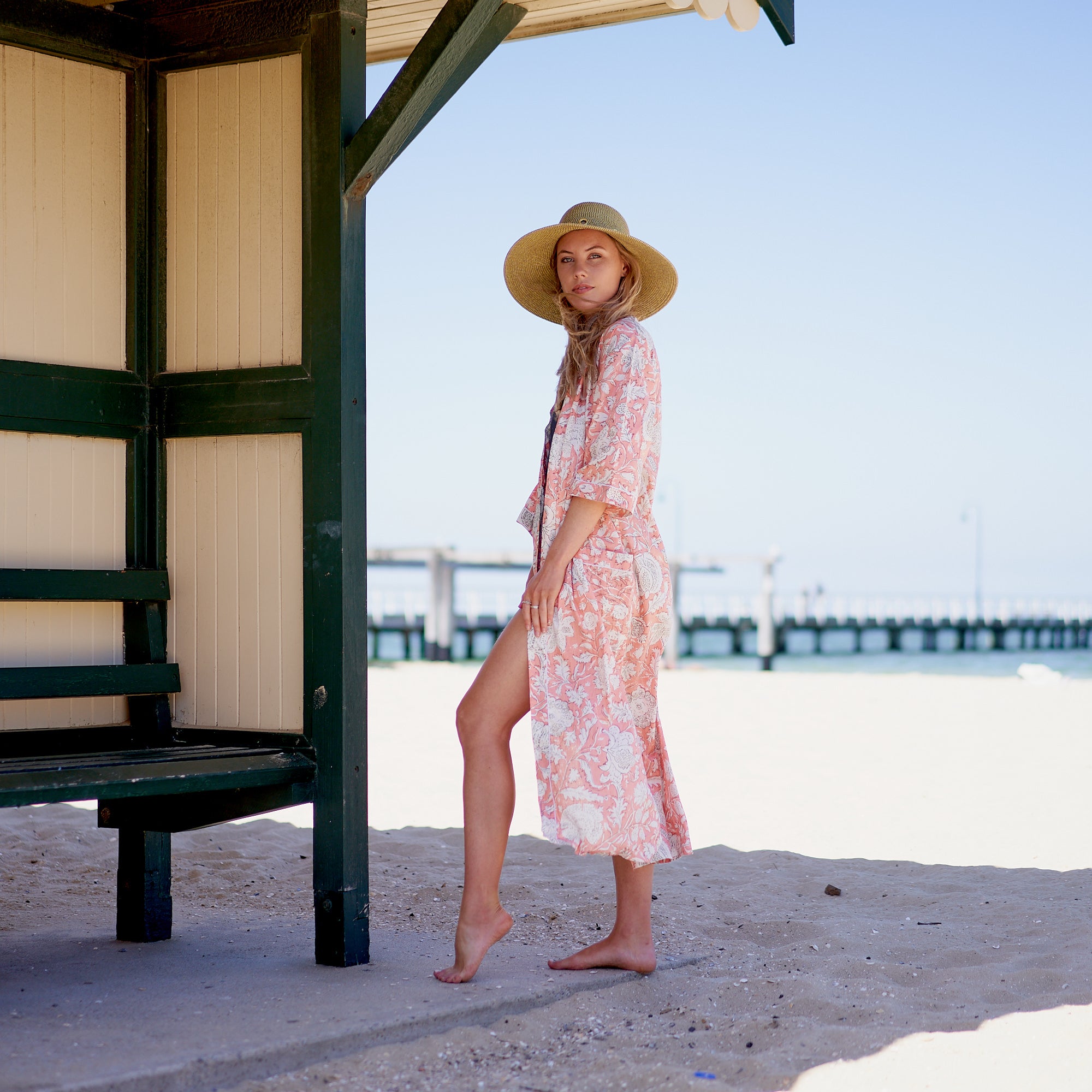 'Pink Botanica' 100% Cotton Kimono Robe