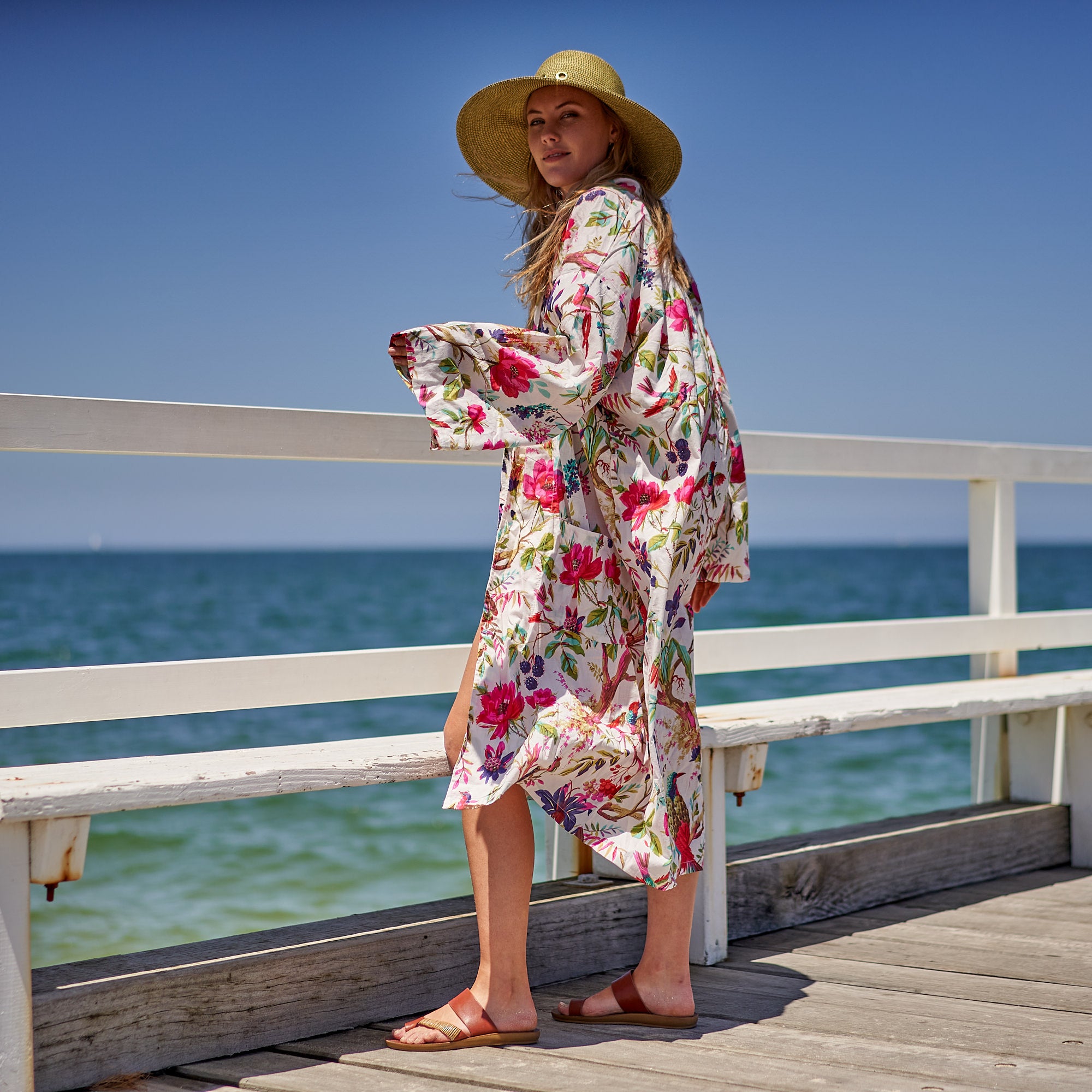 'A Hint of Spring' 100% Cotton Kimono Robe
