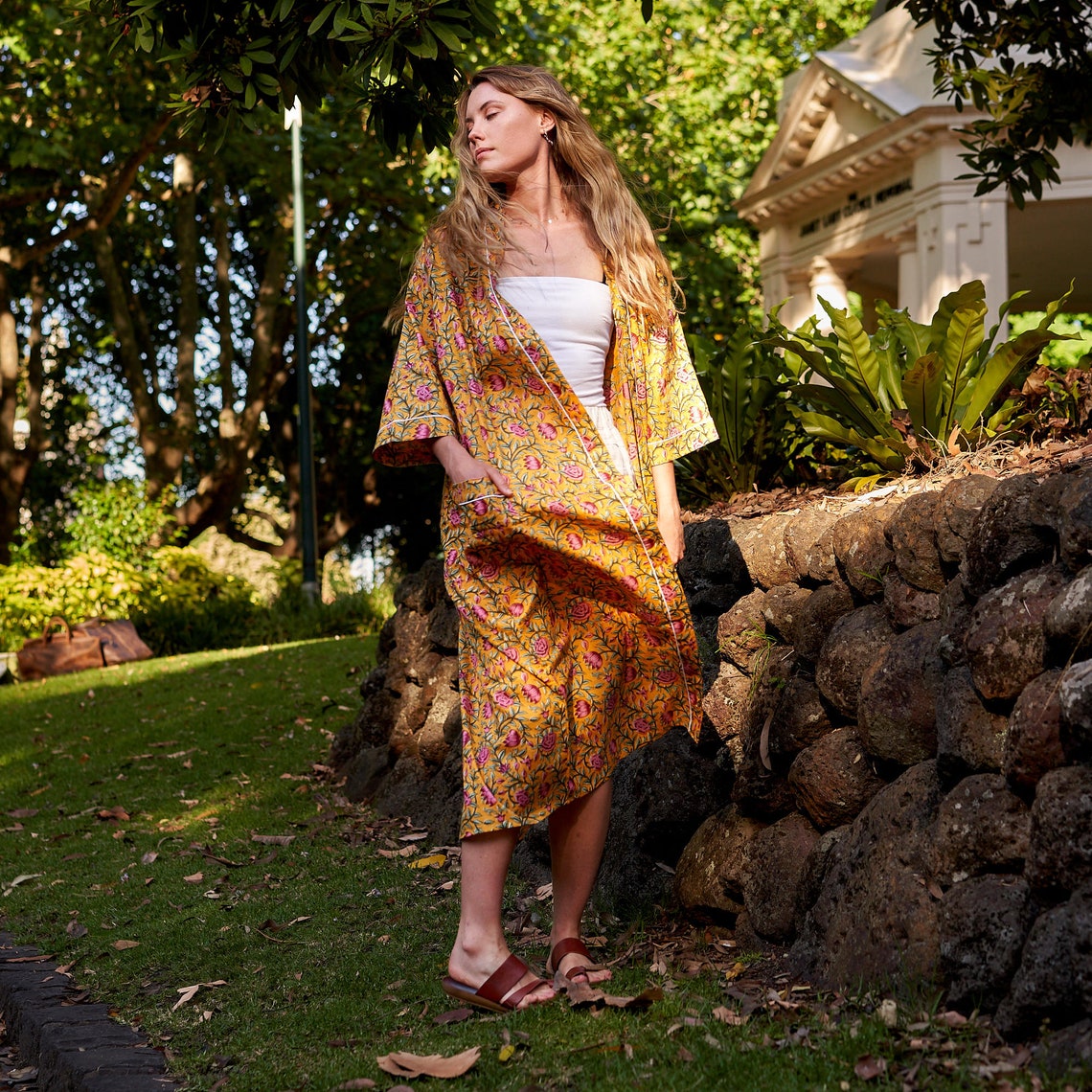 'Serenity in Spring' 100% Cotton Kimono Robe