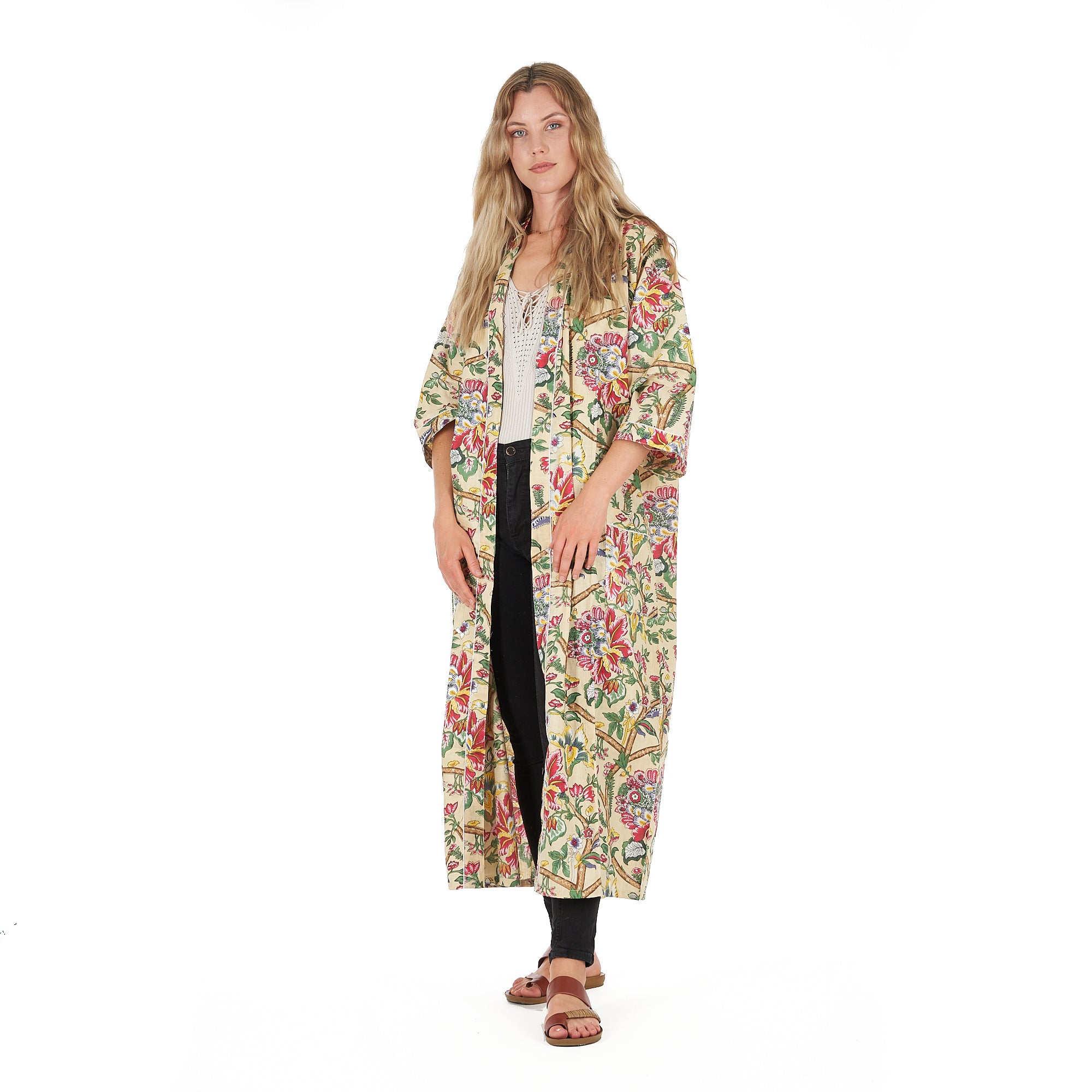 'Yellow Sherbet Florals' 100% Cotton Kimono Robe