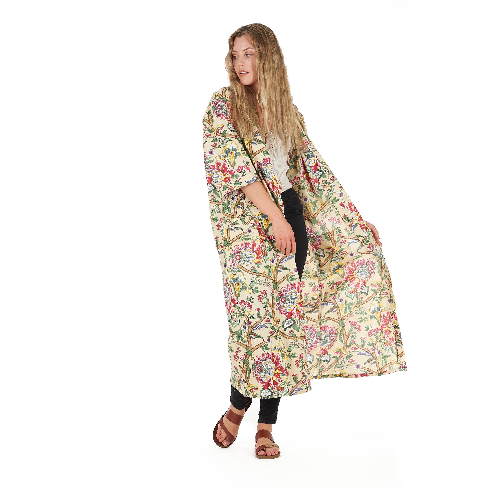 'Yellow Sherbet Florals' 100% Cotton Kimono Robe